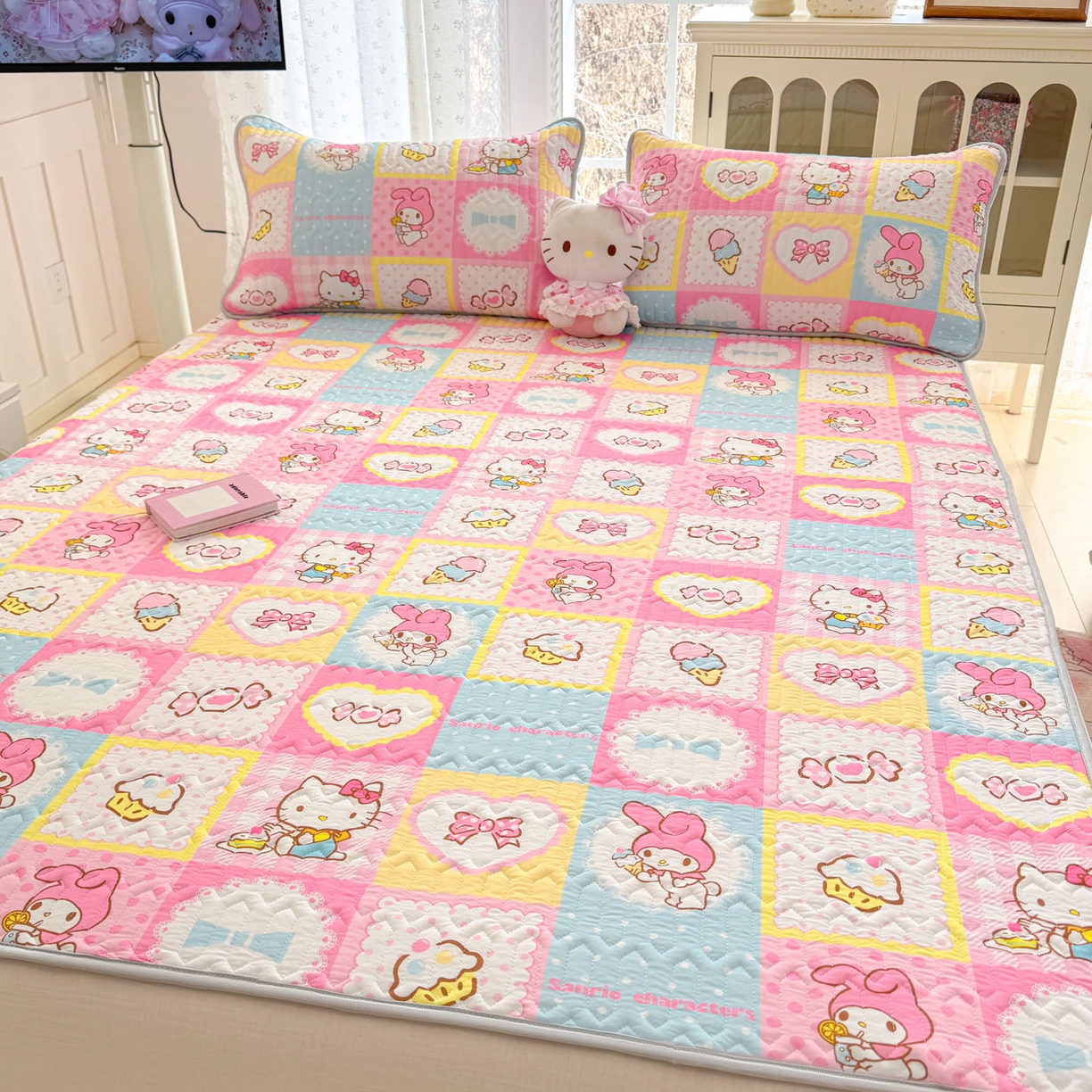 91家纺网 家纺一手货源 找家纺 博雅 2026新款三丽鸥A类仿锦氨组合小冰皮夏被夏凉被空调被凉席席子 小版-甜品格美乐蒂KT