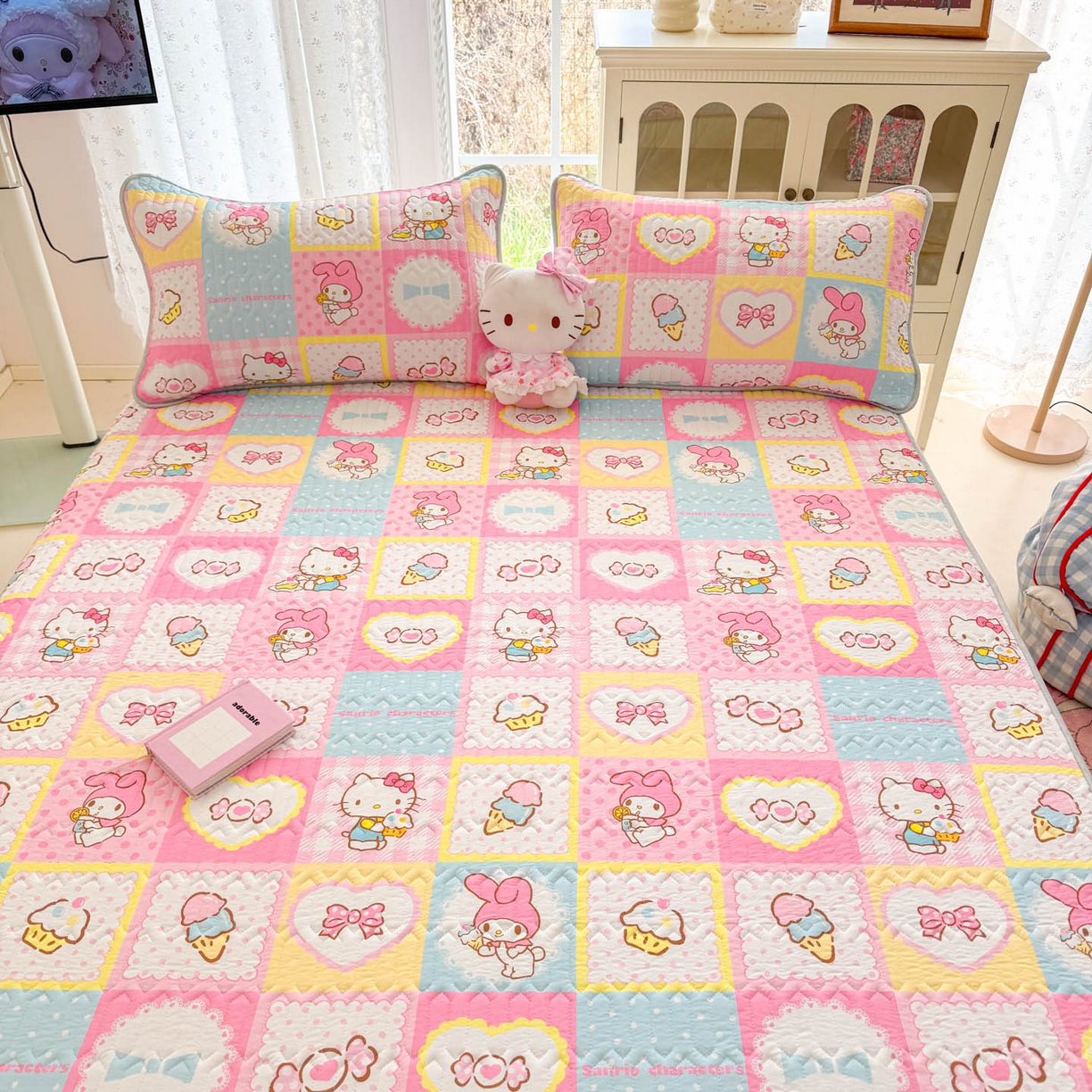 91家纺网 家纺一手货源 找家纺 博雅 2026新款三丽鸥A类仿锦氨组合小冰皮夏被夏凉被空调被凉席席子 小版-甜品格美乐蒂KT