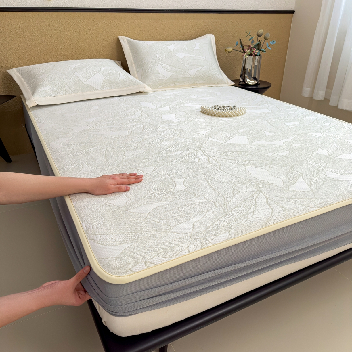 91家纺网 家纺一手货源 找家纺 （总）耀悦家纺 2026年新款乙纶华夫格冰丝凉席床笠款ins风轻奢简约风凉席席子