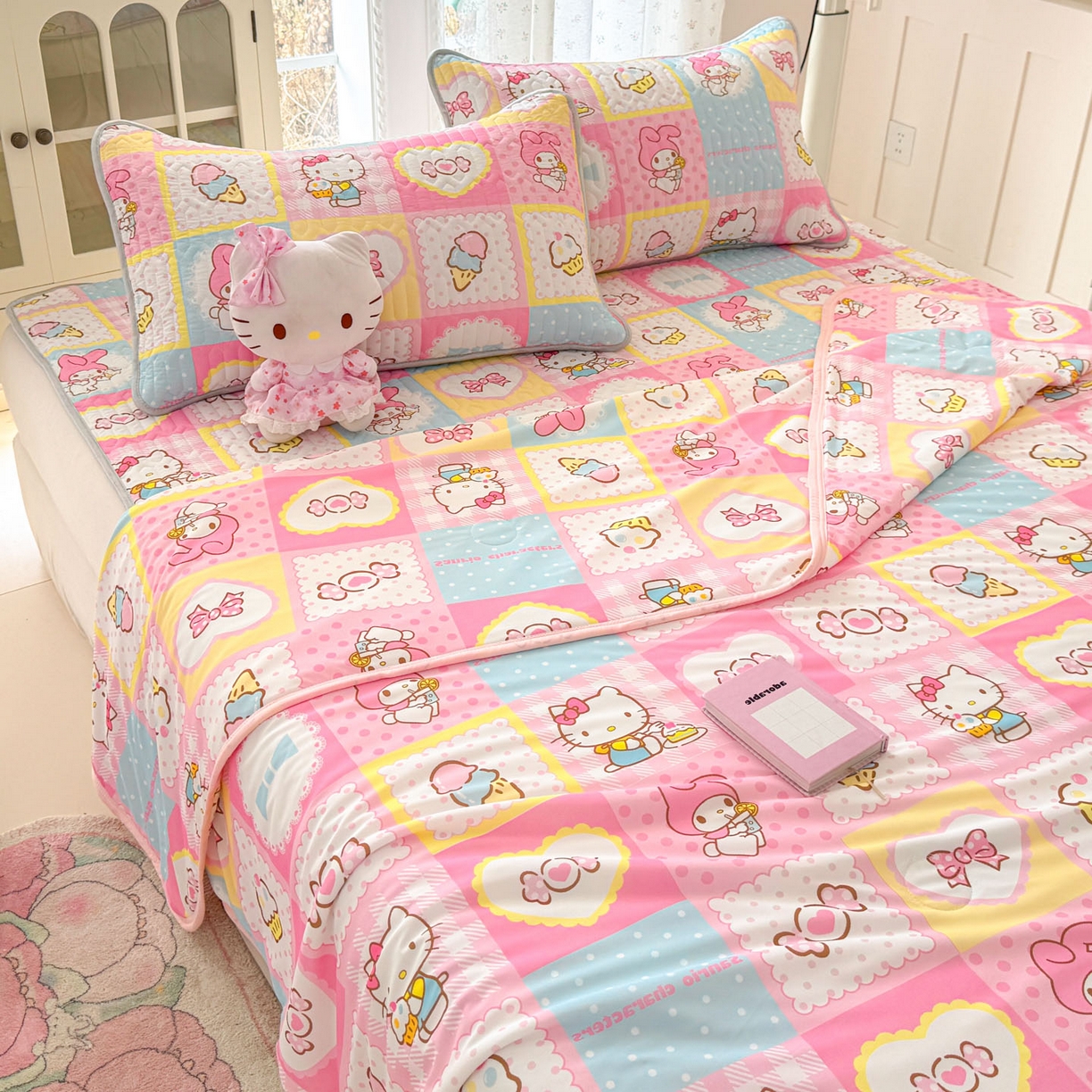 91家纺网 家纺一手货源 找家纺 博雅 2026新款三丽鸥A类仿锦氨组合小冰皮夏被夏凉被空调被凉席席子 小版-甜品格美乐蒂KT