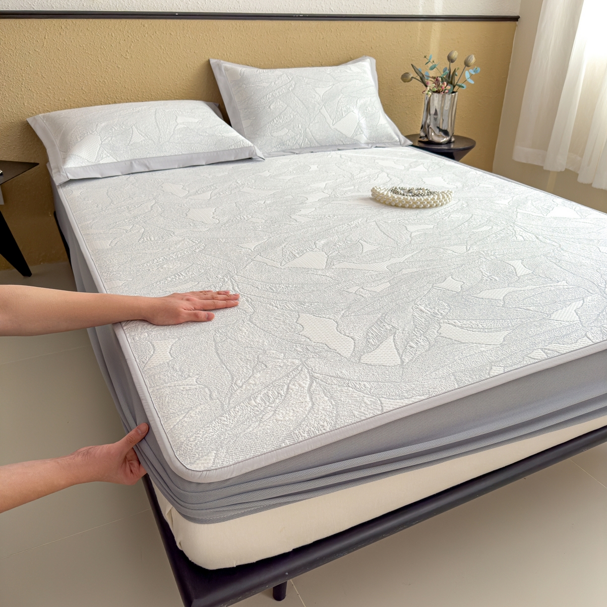 91家纺网 家纺一手货源 找家纺 （总）耀悦家纺 2026年新款乙纶华夫格冰丝凉席床笠款ins风轻奢简约风凉席席子