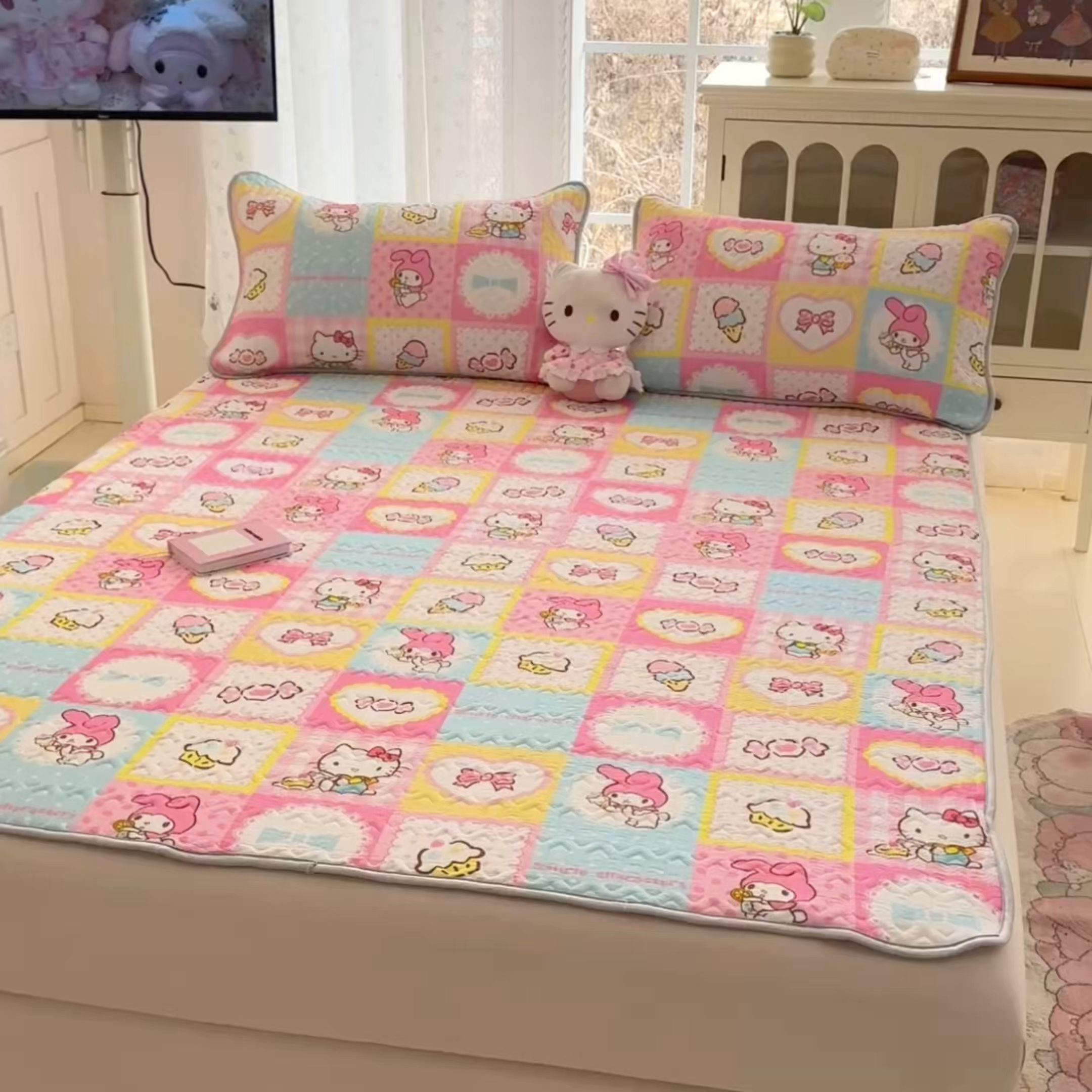 91家纺网 家纺一手货源 找家纺 博雅 2026新款三丽鸥A类仿锦氨组合小冰皮夏被夏凉被空调被凉席席子 小版-甜品格美乐蒂KT