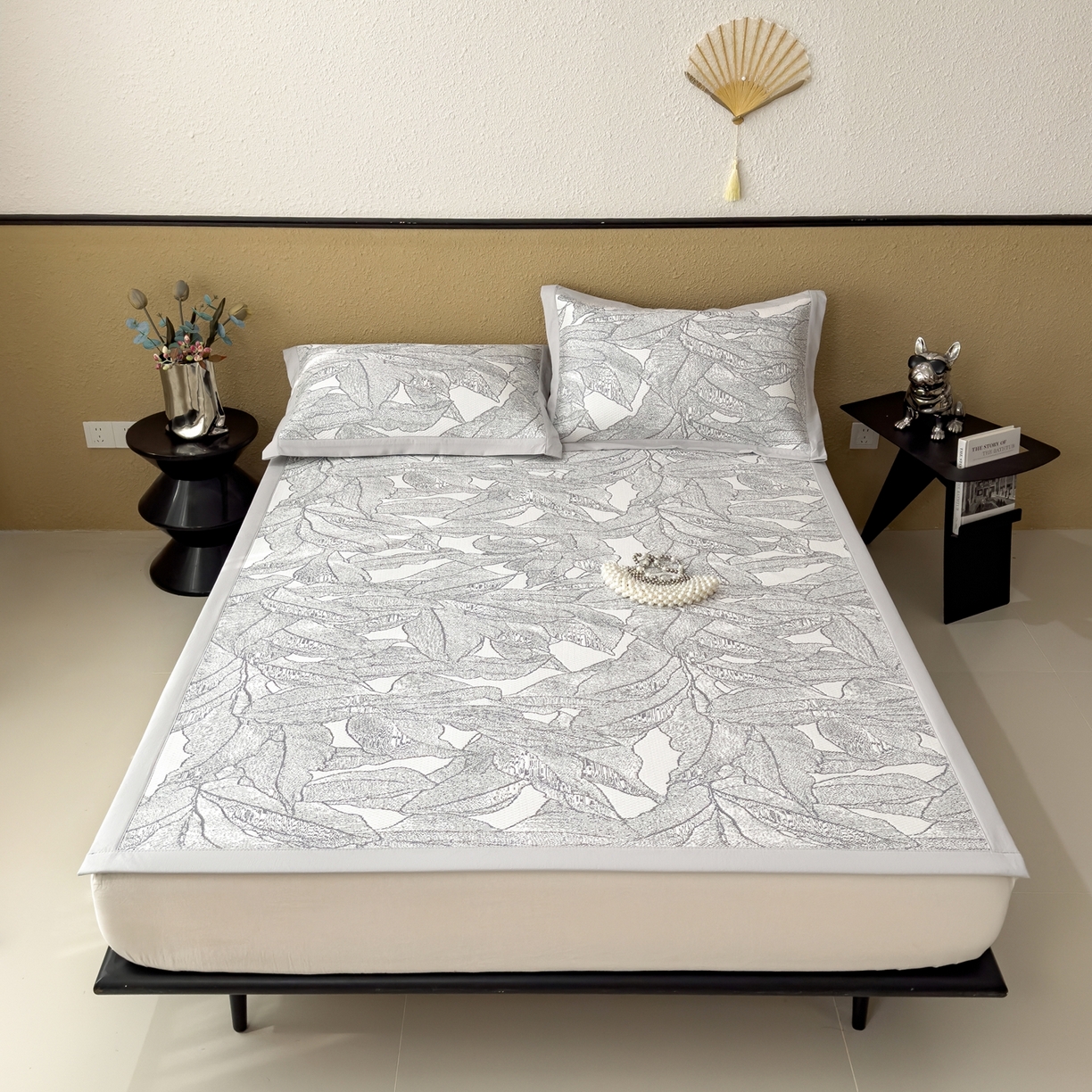 91家纺网 家纺一手货源 找家纺 耀悦家纺 2026年新款乙纶华夫格冰丝凉席床笠款ins风轻奢简约风凉席席子 家大叶大-北欧深灰-床席款