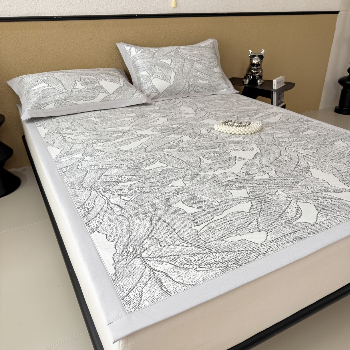 91家纺网 家纺一手货源 找家纺 耀悦家纺 2026年新款乙纶华夫格冰丝凉席床笠款ins风轻奢简约风凉席席子 家大叶大-北欧深灰-床席款