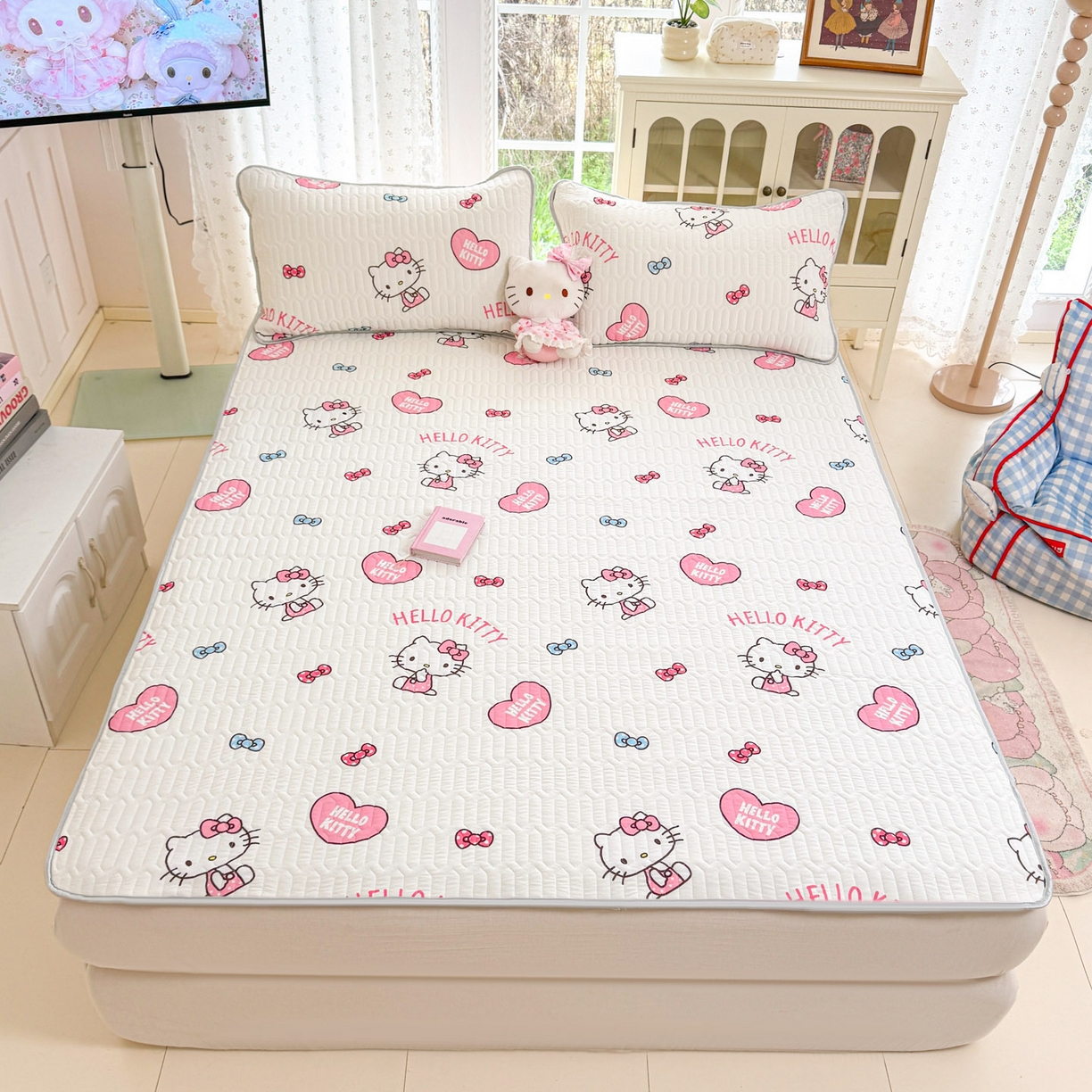 91家纺网 家纺一手货源 找家纺 博雅 2026新款三丽鸥A类仿锦氨组合小冰皮夏被夏凉被空调被凉席席子 小版-爱心KT