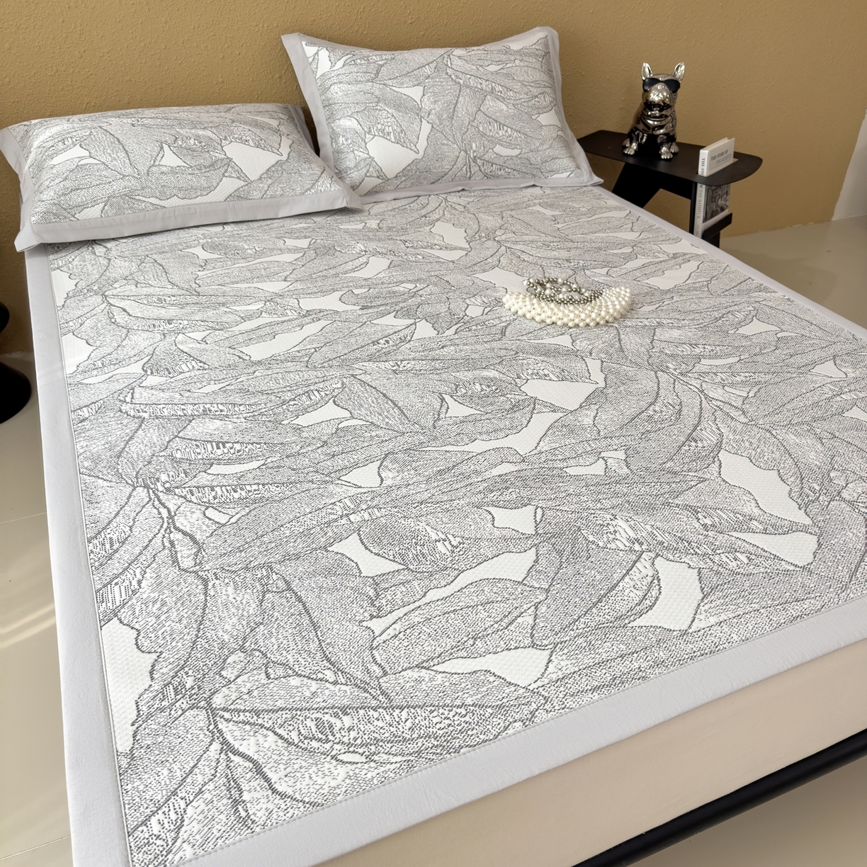 91家纺网 家纺一手货源 找家纺 耀悦家纺 2026年新款乙纶华夫格冰丝凉席床笠款ins风轻奢简约风凉席席子 家大叶大-北欧深灰-床席款