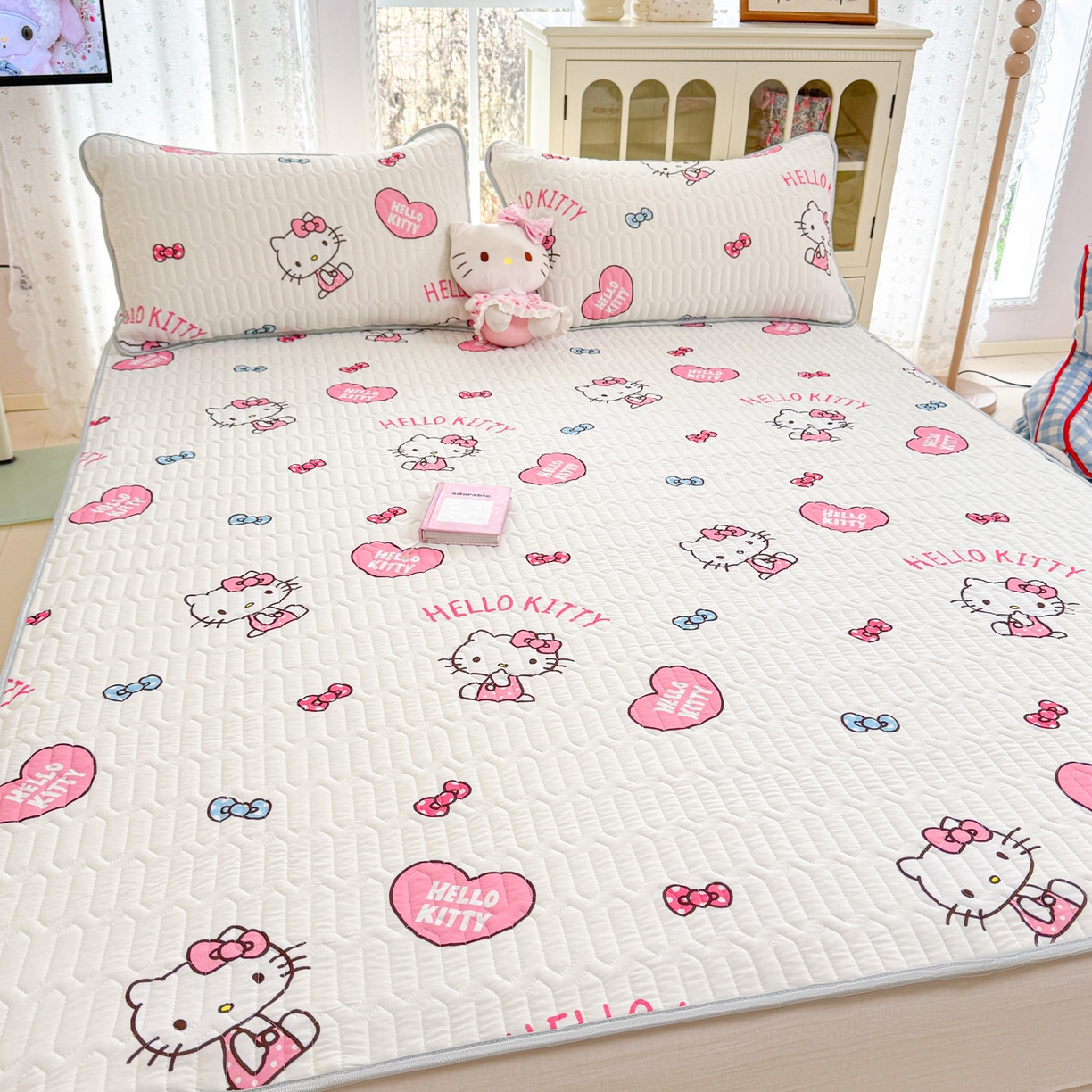 91家纺网 家纺一手货源 找家纺 博雅 2026新款三丽鸥A类仿锦氨组合小冰皮夏被夏凉被空调被凉席席子 小版-爱心KT