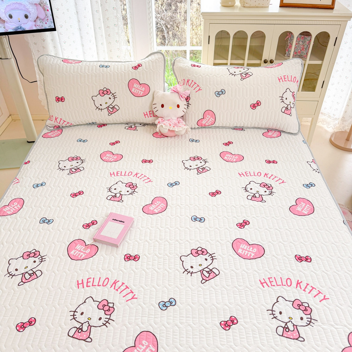 91家纺网 家纺一手货源 找家纺 博雅 2026新款三丽鸥A类仿锦氨组合小冰皮夏被夏凉被空调被凉席席子 小版-爱心KT