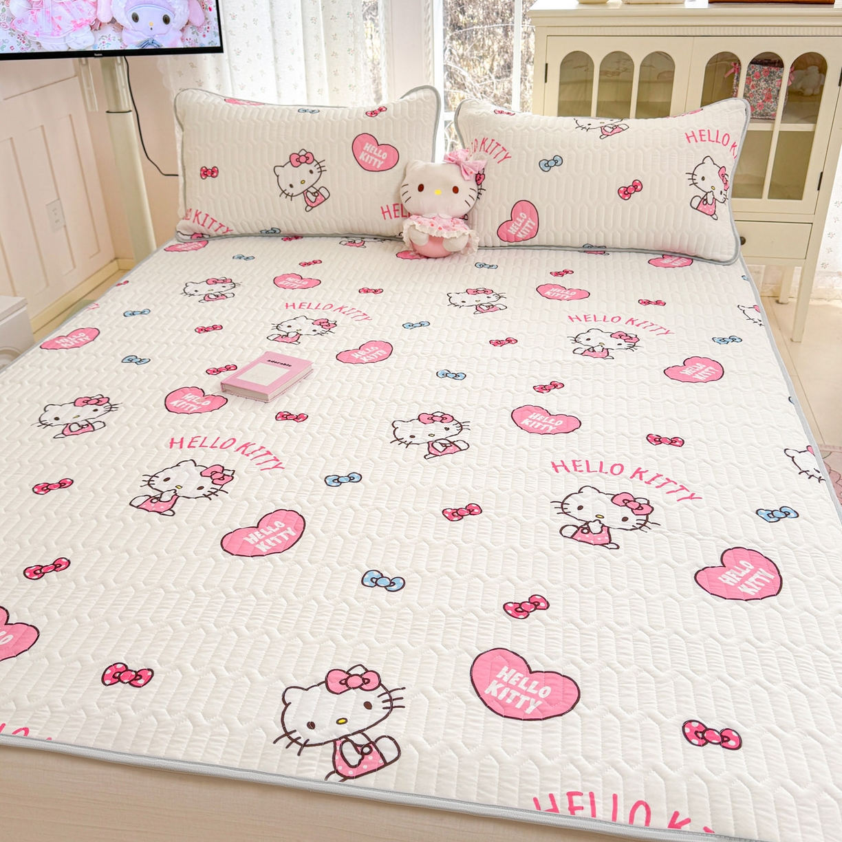 91家纺网 家纺一手货源 找家纺 博雅 2026新款三丽鸥A类仿锦氨组合小冰皮夏被夏凉被空调被凉席席子 小版-爱心KT