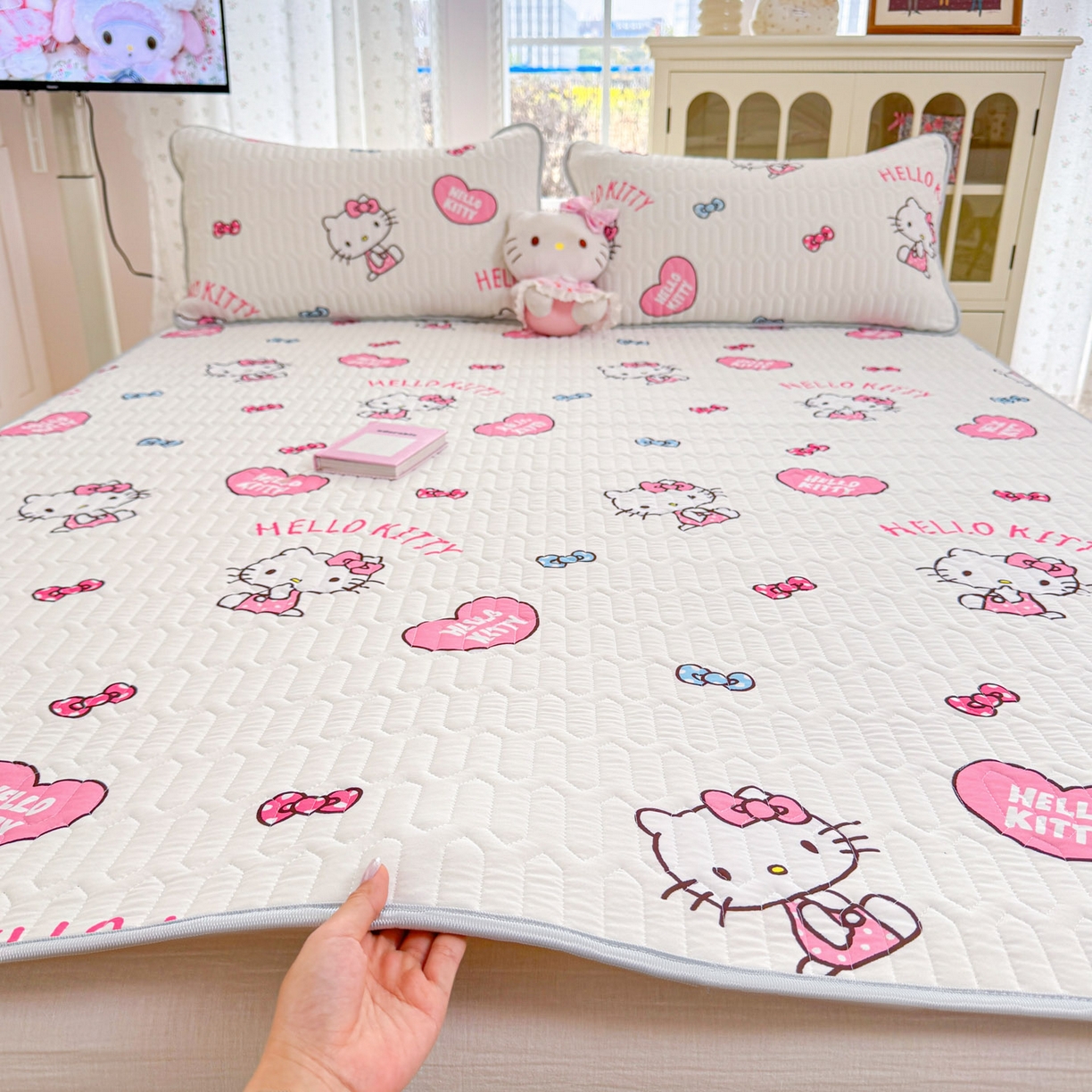 91家纺网 家纺一手货源 找家纺 博雅 2026新款三丽鸥A类仿锦氨组合小冰皮夏被夏凉被空调被凉席席子 小版-爱心KT