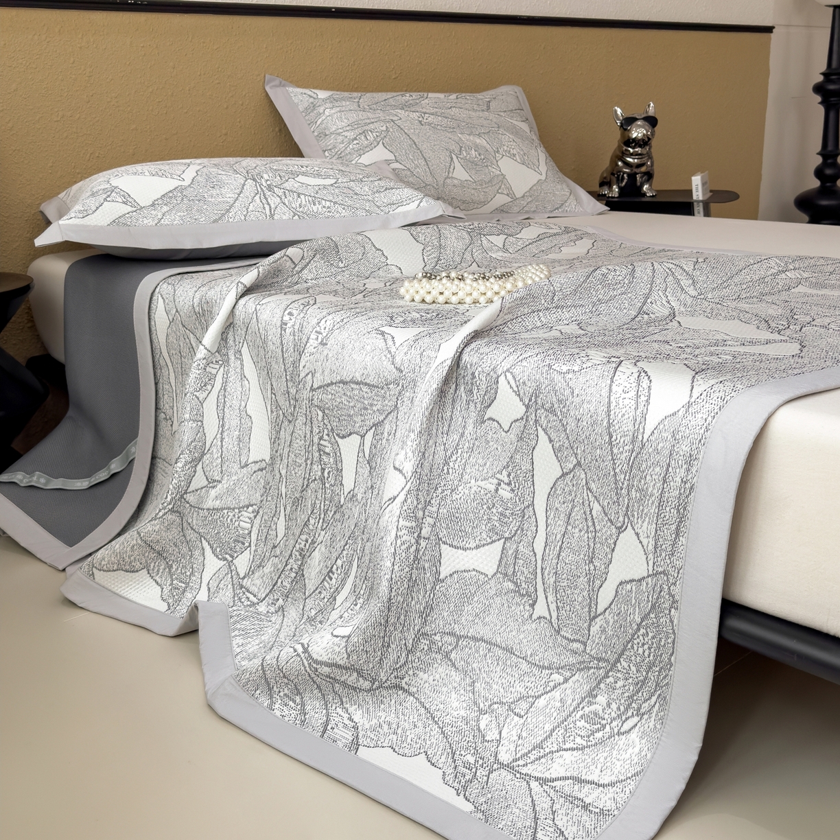 91家纺网 家纺一手货源 找家纺 耀悦家纺 2026年新款乙纶华夫格冰丝凉席床笠款ins风轻奢简约风凉席席子 家大叶大-北欧深灰-床席款