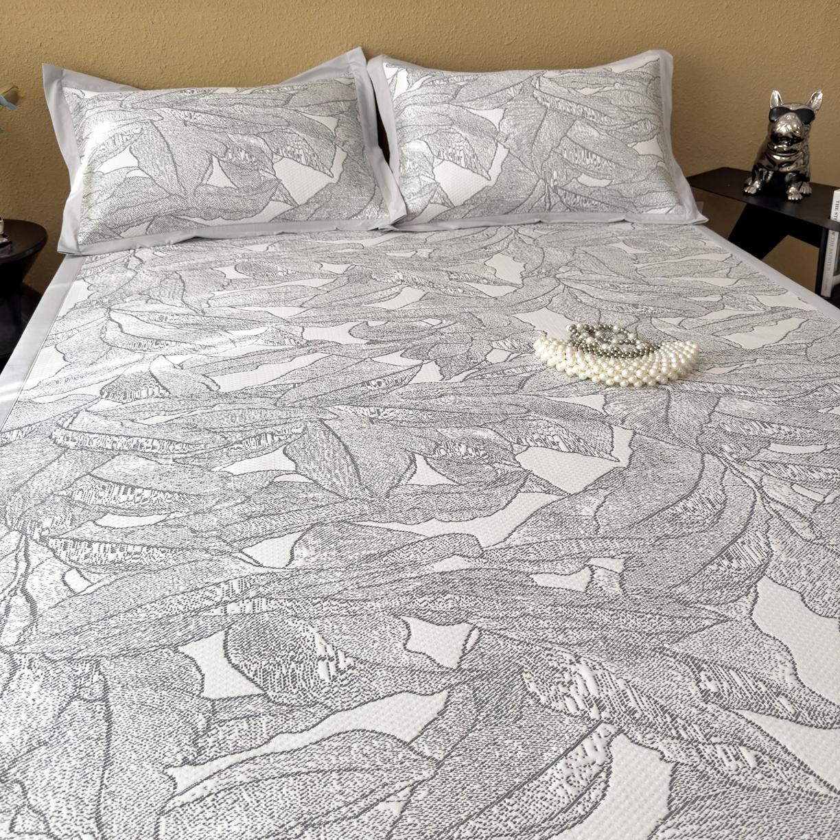 91家纺网 家纺一手货源 找家纺 耀悦家纺 2026年新款乙纶华夫格冰丝凉席床笠款ins风轻奢简约风凉席席子 家大叶大-北欧深灰-床席款