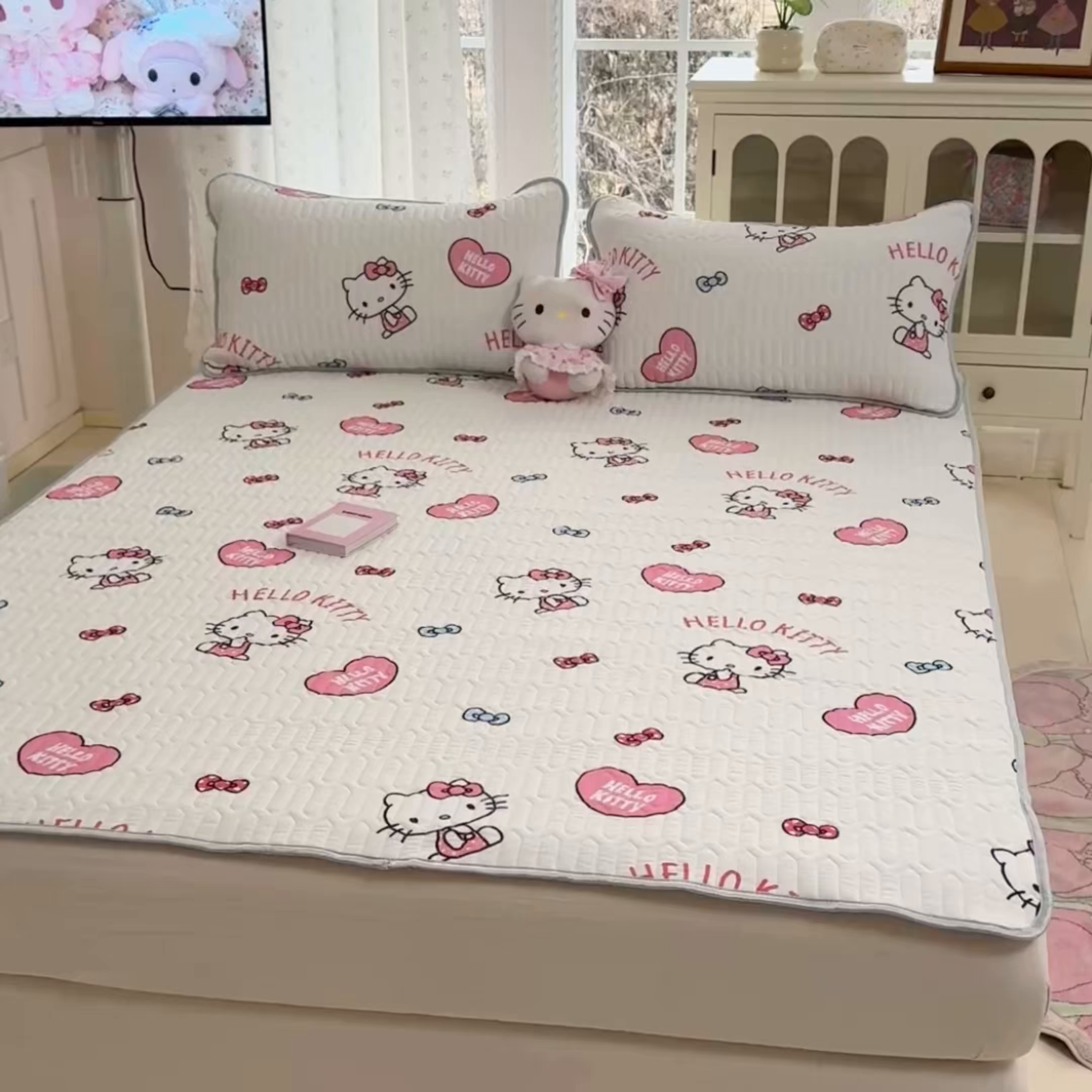 91家纺网 家纺一手货源 找家纺 博雅 2026新款三丽鸥A类仿锦氨组合小冰皮夏被夏凉被空调被凉席席子 小版-爱心KT