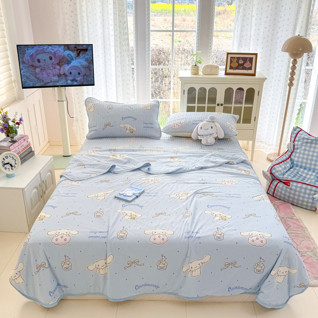 91家纺网 家纺一手货源 找家纺 博雅 2026新款三丽鸥A类仿锦氨组合小冰皮夏被夏凉被空调被凉席席子 小版-点点玉桂狗