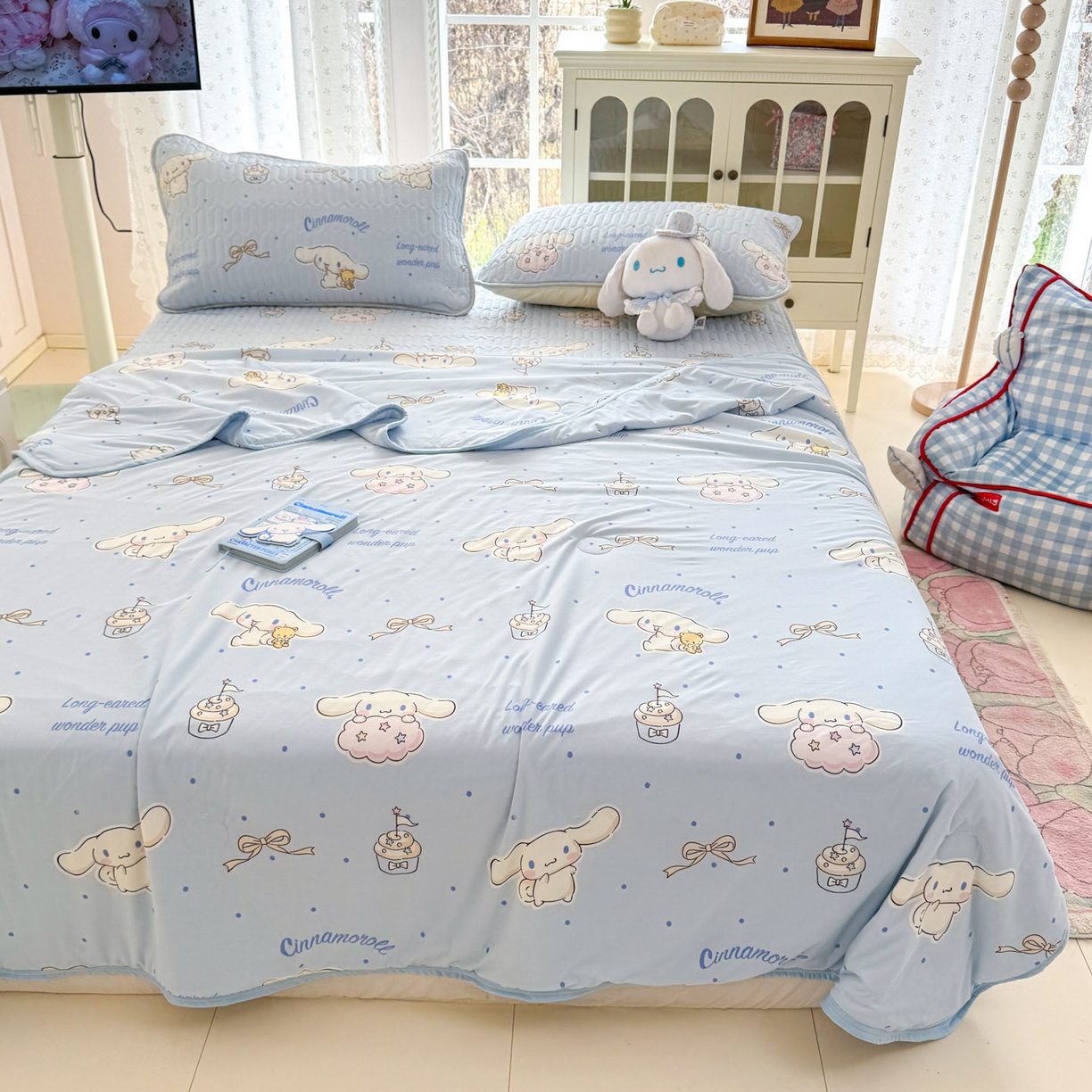 91家纺网 家纺一手货源 找家纺 博雅 2026新款三丽鸥A类仿锦氨组合小冰皮夏被夏凉被空调被凉席席子 小版-点点玉桂狗