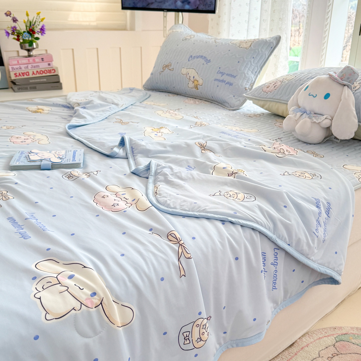 91家纺网 家纺一手货源 找家纺 博雅 2026新款三丽鸥A类仿锦氨组合小冰皮夏被夏凉被空调被凉席席子 小版-点点玉桂狗