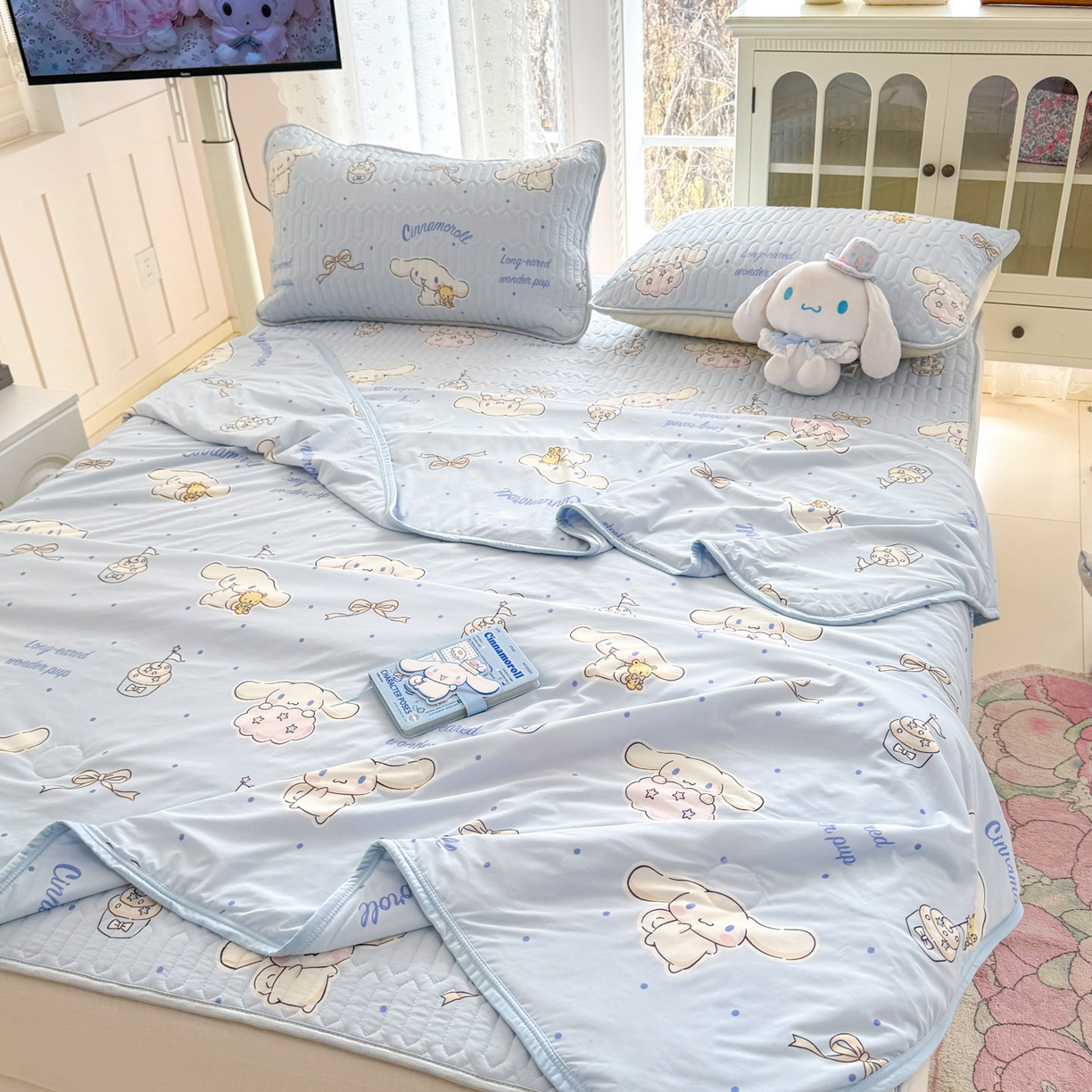 91家纺网 家纺一手货源 找家纺 博雅 2026新款三丽鸥A类仿锦氨组合小冰皮夏被夏凉被空调被凉席席子 小版-点点玉桂狗