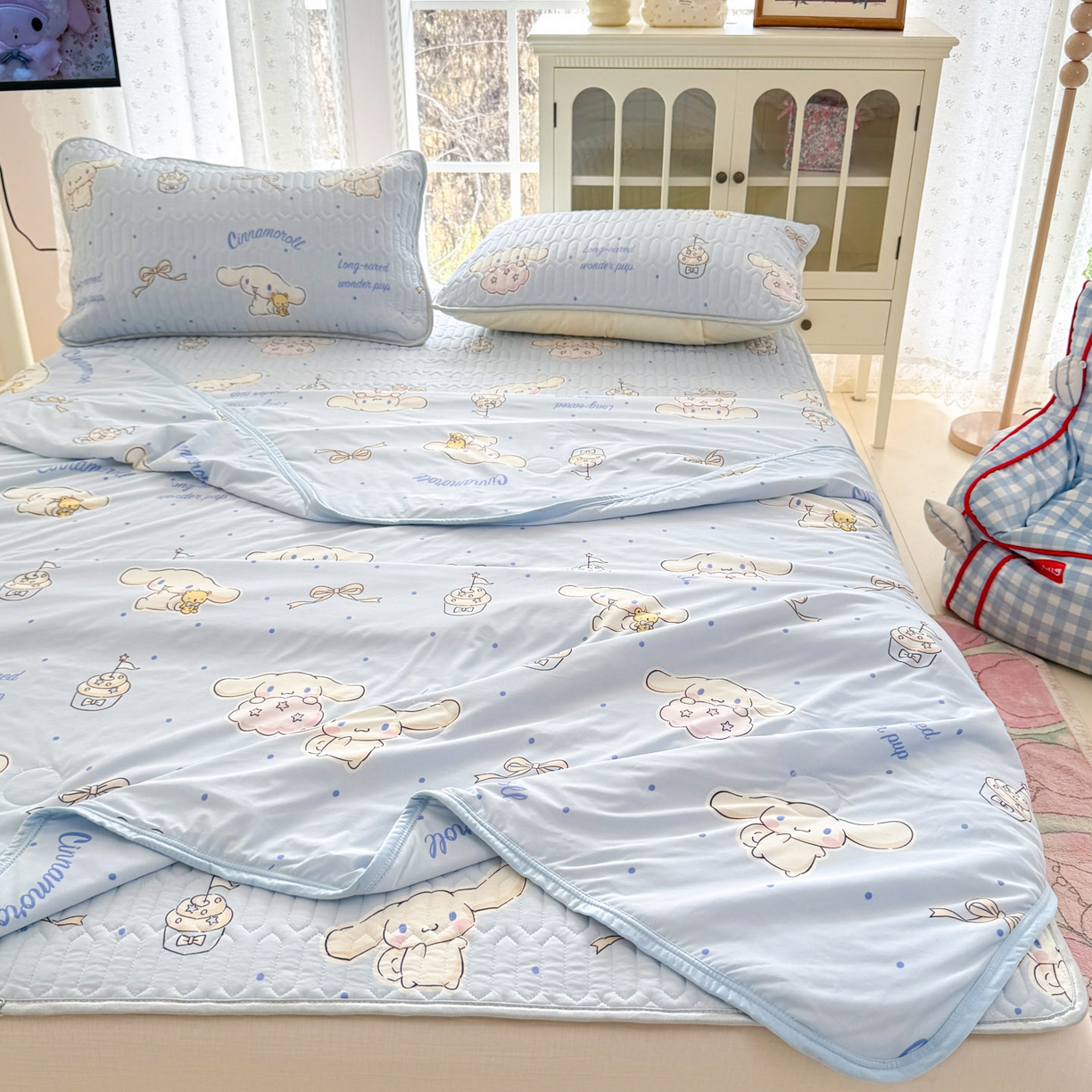 91家纺网 家纺一手货源 找家纺 博雅 2026新款三丽鸥A类仿锦氨组合小冰皮夏被夏凉被空调被凉席席子 小版-点点玉桂狗