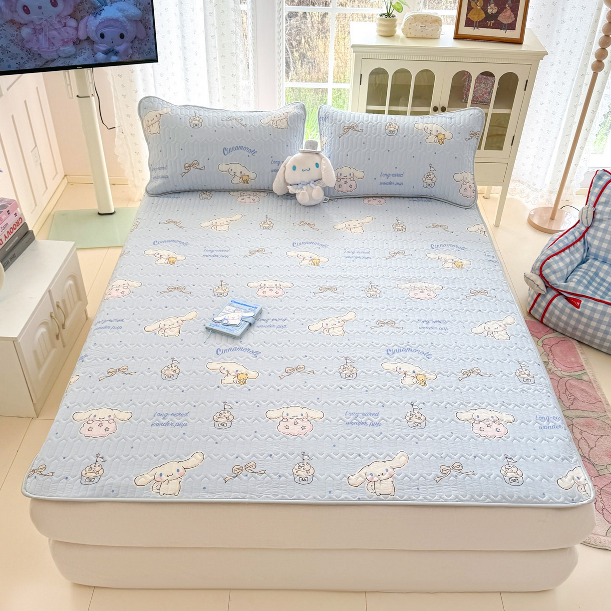 91家纺网 家纺一手货源 找家纺 博雅 2026新款三丽鸥A类仿锦氨组合小冰皮夏被夏凉被空调被凉席席子 小版-点点玉桂狗