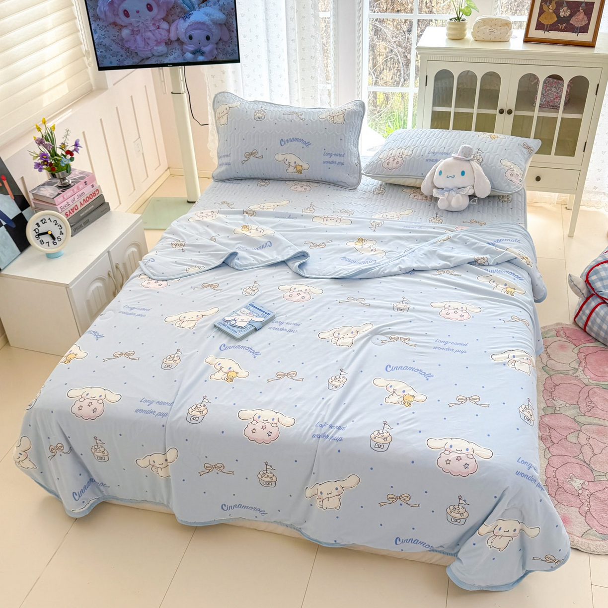 91家纺网 家纺一手货源 找家纺 博雅 2026新款三丽鸥A类仿锦氨组合小冰皮夏被夏凉被空调被凉席席子 小版-点点玉桂狗