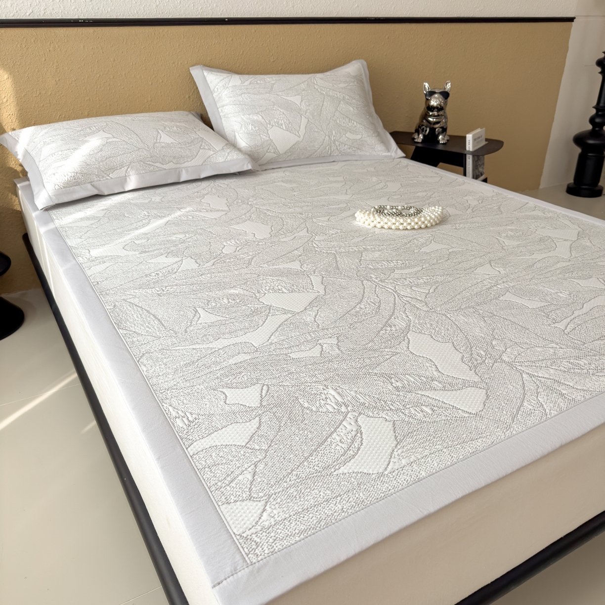 91家纺网 家纺一手货源 找家纺 耀悦家纺 2026年新款乙纶华夫格冰丝凉席床笠款ins风轻奢简约风凉席席子 家大叶大-沥青浅灰-床席款