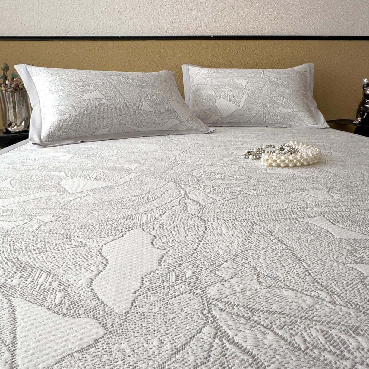 91家纺网 家纺一手货源 找家纺 耀悦家纺 2026年新款乙纶华夫格冰丝凉席床笠款ins风轻奢简约风凉席席子 家大叶大-沥青浅灰-床席款