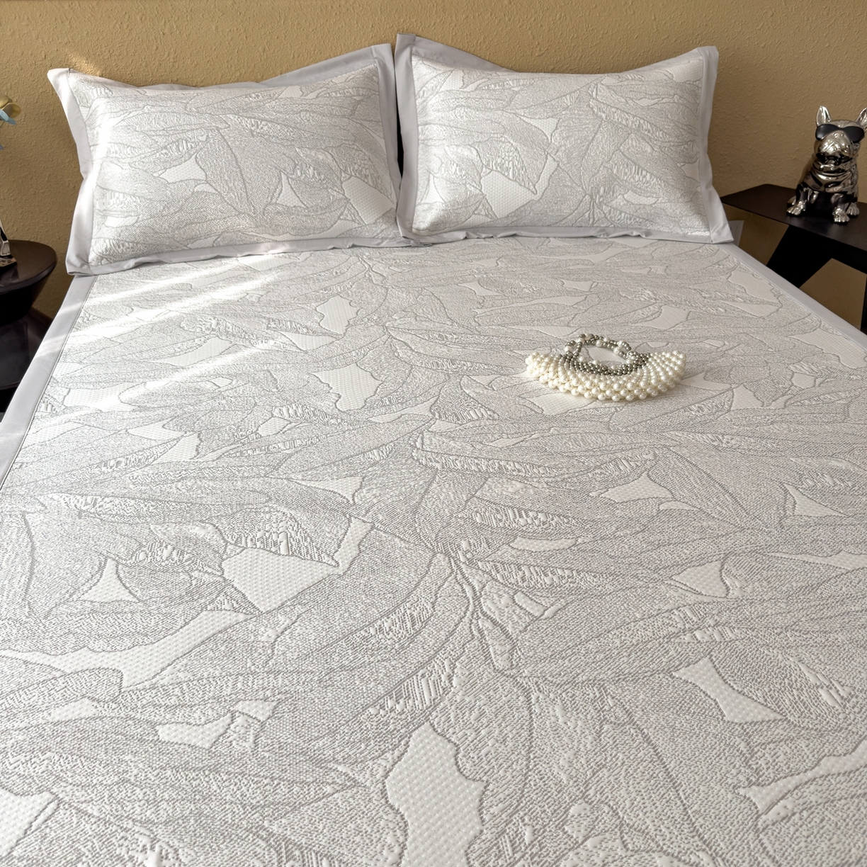 91家纺网 家纺一手货源 找家纺 耀悦家纺 2026年新款乙纶华夫格冰丝凉席床笠款ins风轻奢简约风凉席席子 家大叶大-沥青浅灰-床席款