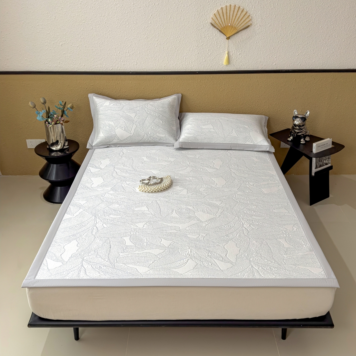 91家纺网 家纺一手货源 找家纺 耀悦家纺 2026年新款乙纶华夫格冰丝凉席床笠款ins风轻奢简约风凉席席子 家大叶大-天空蓝-床席款