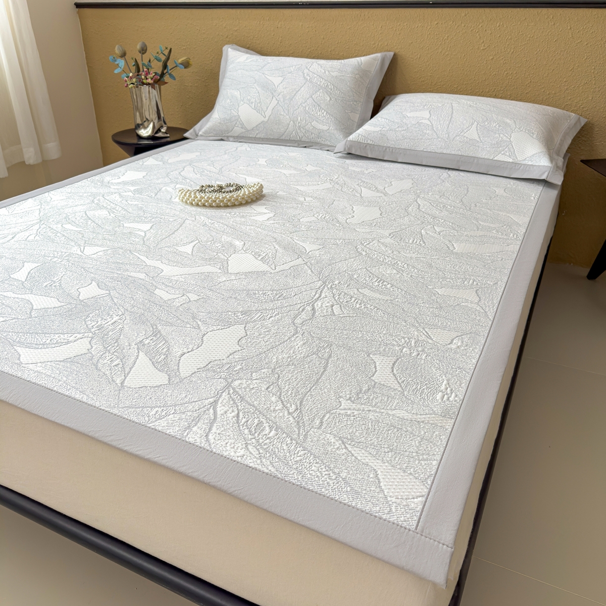 91家纺网 家纺一手货源 找家纺 耀悦家纺 2026年新款乙纶华夫格冰丝凉席床笠款ins风轻奢简约风凉席席子 家大叶大-天空蓝-床席款