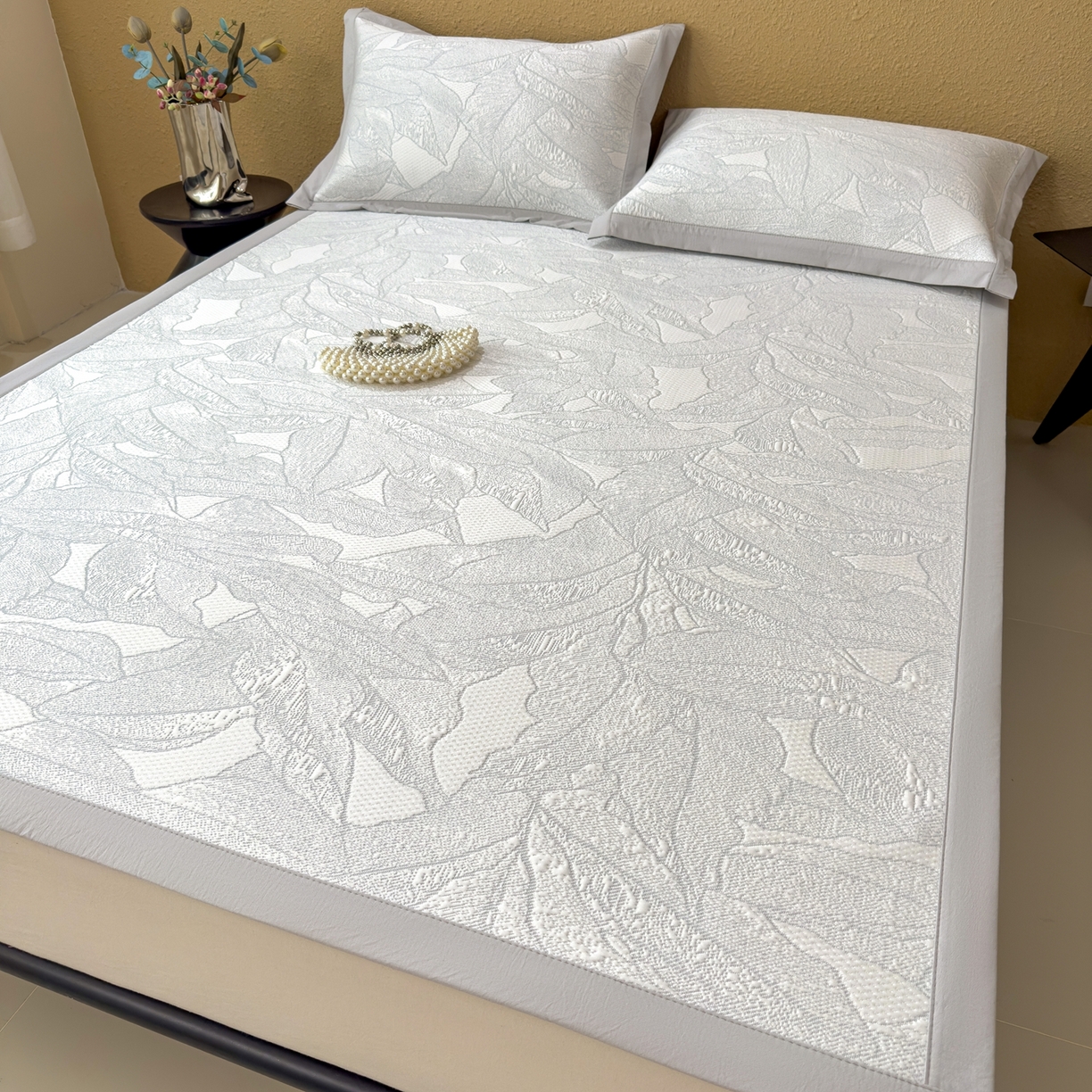 91家纺网 家纺一手货源 找家纺 耀悦家纺 2026年新款乙纶华夫格冰丝凉席床笠款ins风轻奢简约风凉席席子 家大叶大-天空蓝-床席款