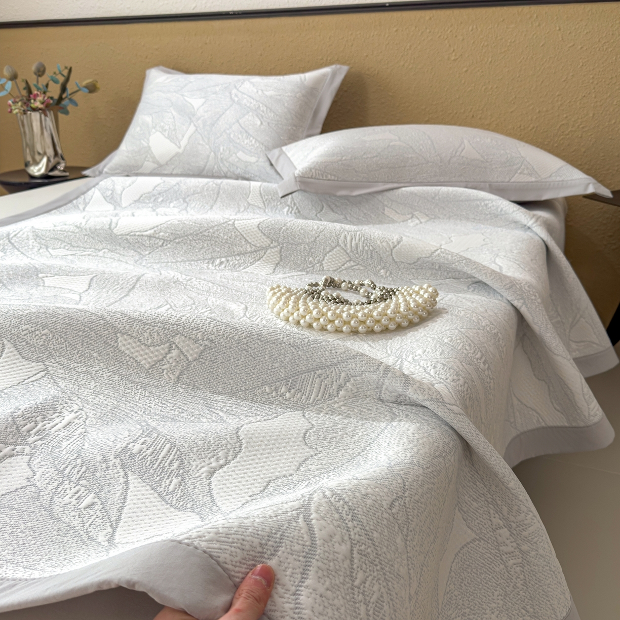 91家纺网 家纺一手货源 找家纺 耀悦家纺 2026年新款乙纶华夫格冰丝凉席床笠款ins风轻奢简约风凉席席子 家大叶大-天空蓝-床席款