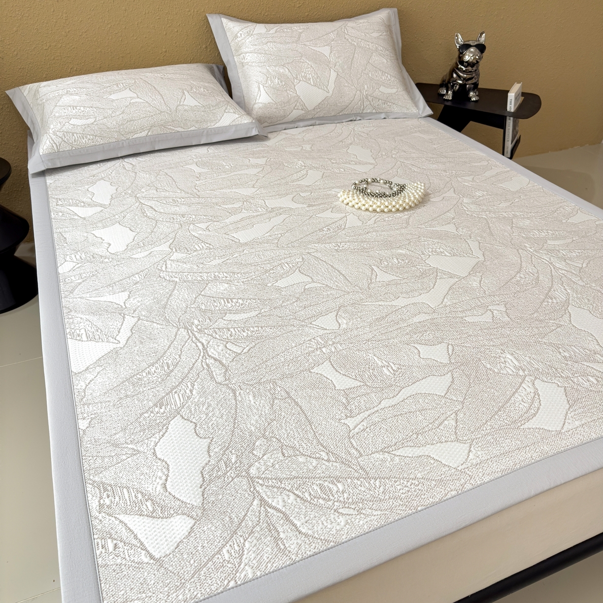 91家纺网 家纺一手货源 找家纺 耀悦家纺 2026年新款乙纶华夫格冰丝凉席床笠款ins风轻奢简约风凉席席子 家大叶大-棕雾咖-床席款