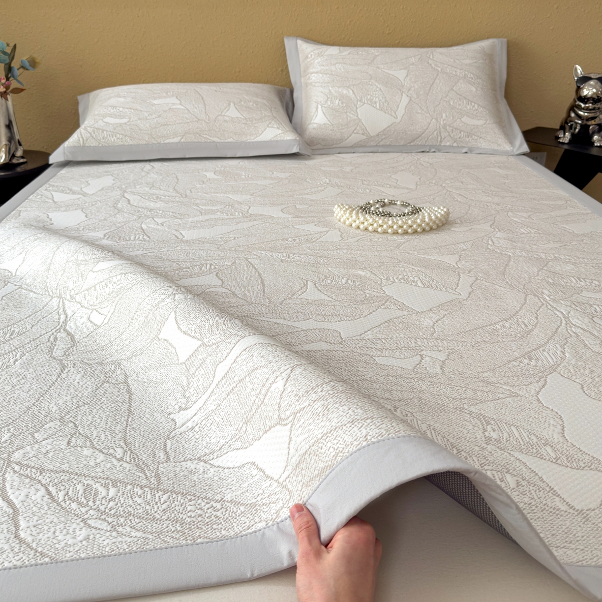 91家纺网 家纺一手货源 找家纺 耀悦家纺 2026年新款乙纶华夫格冰丝凉席床笠款ins风轻奢简约风凉席席子 家大叶大-棕雾咖-床席款