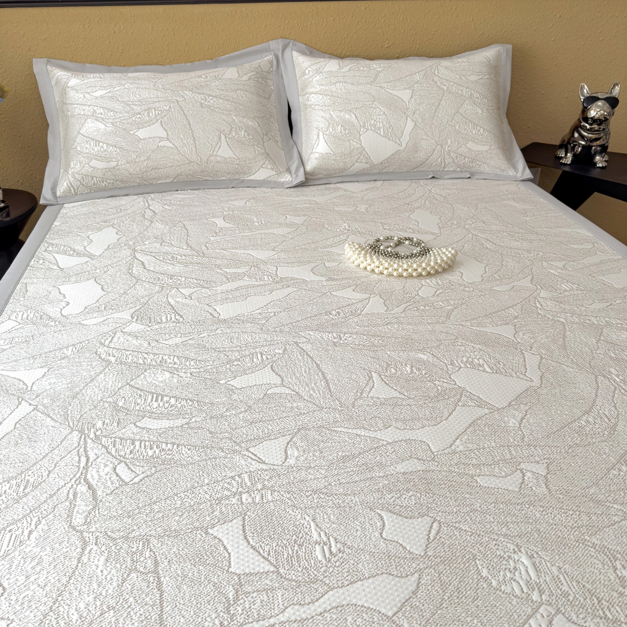 91家纺网 家纺一手货源 找家纺 耀悦家纺 2026年新款乙纶华夫格冰丝凉席床笠款ins风轻奢简约风凉席席子 家大叶大-棕雾咖-床席款