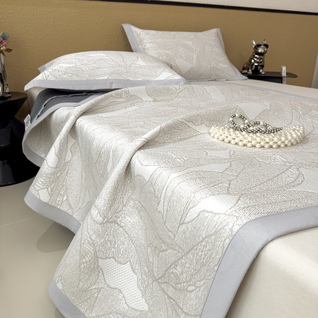 91家纺网 家纺一手货源 找家纺 耀悦家纺 2026年新款乙纶华夫格冰丝凉席床笠款ins风轻奢简约风凉席席子 家大叶大-棕雾咖-床席款