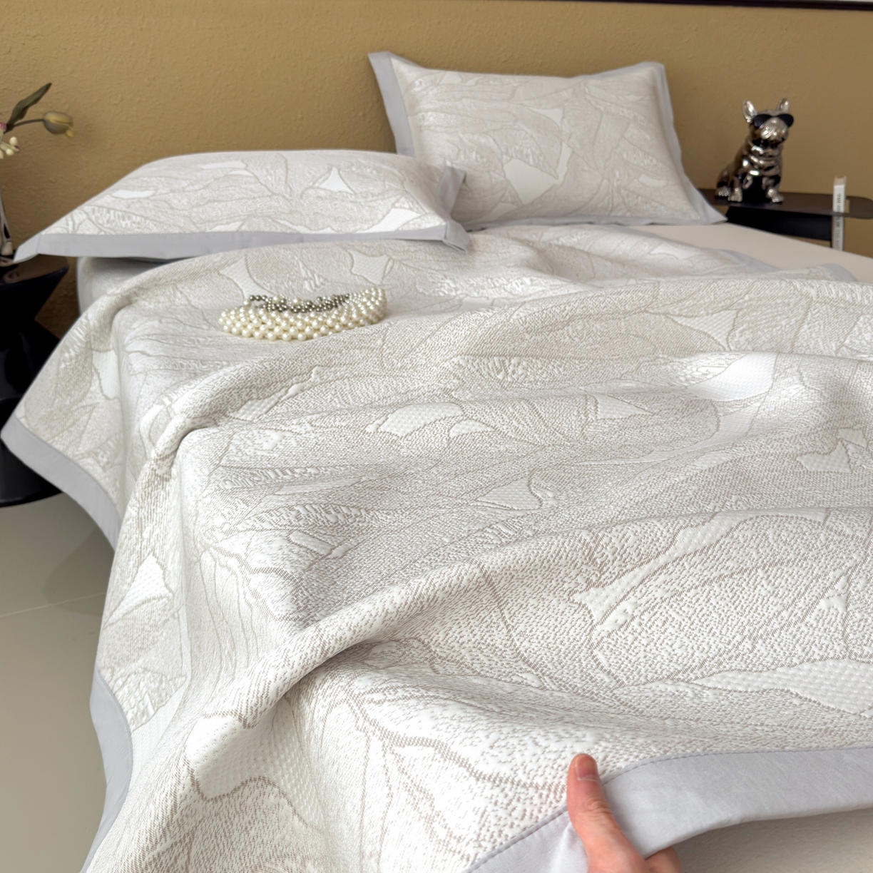 91家纺网 家纺一手货源 找家纺 耀悦家纺 2026年新款乙纶华夫格冰丝凉席床笠款ins风轻奢简约风凉席席子 家大叶大-棕雾咖-床席款