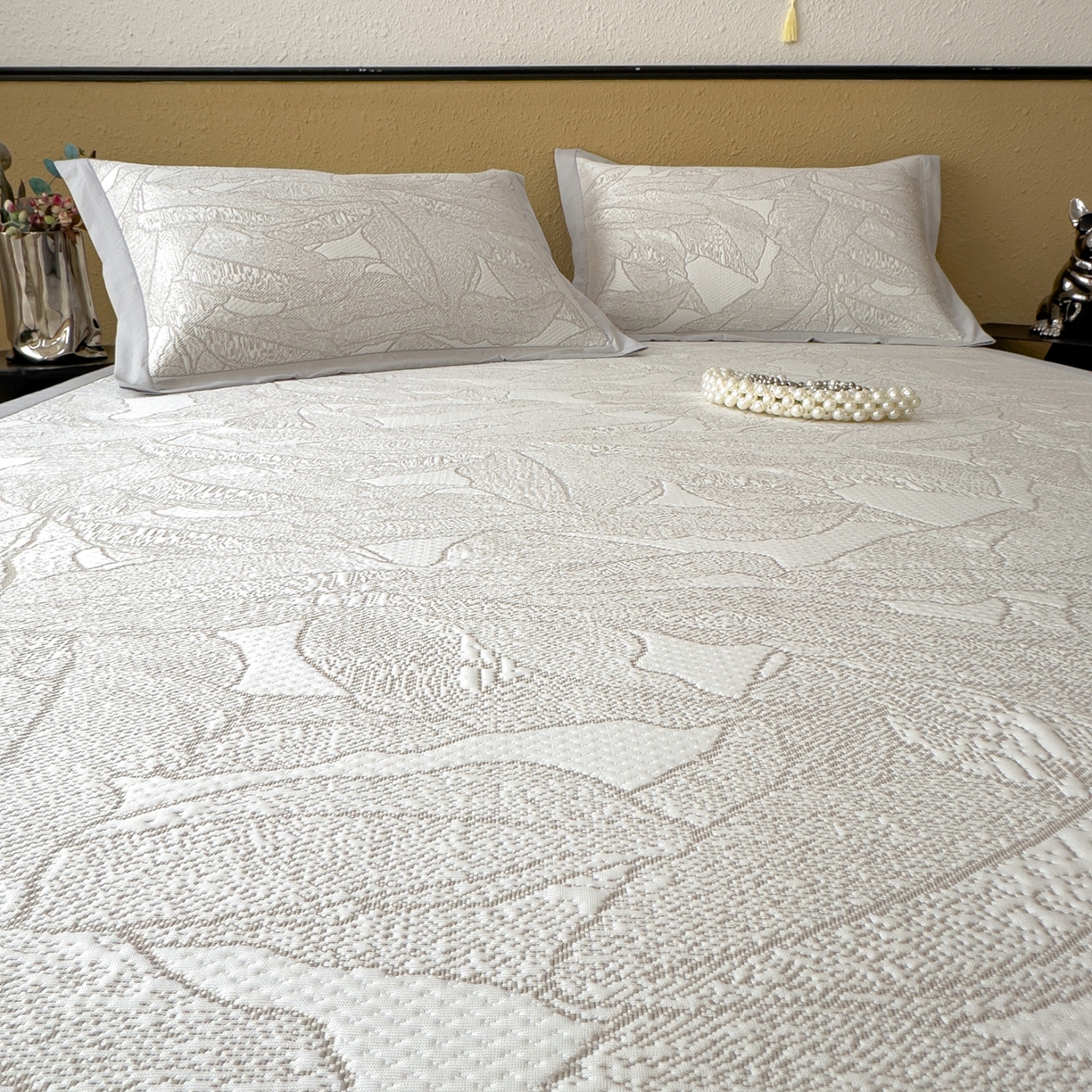 91家纺网 家纺一手货源 找家纺 耀悦家纺 2026年新款乙纶华夫格冰丝凉席床笠款ins风轻奢简约风凉席席子 家大叶大-棕雾咖-床席款