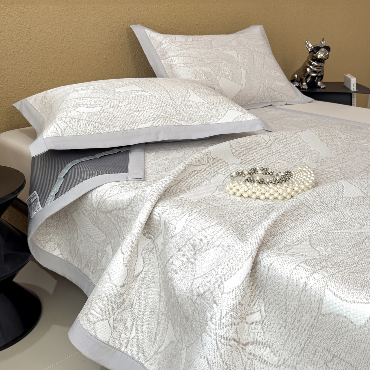 91家纺网 家纺一手货源 找家纺 耀悦家纺 2026年新款乙纶华夫格冰丝凉席床笠款ins风轻奢简约风凉席席子 家大叶大-棕雾咖-床席款