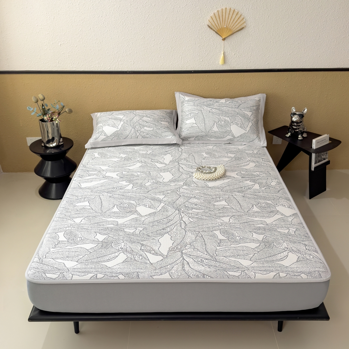 91家纺网 家纺一手货源 找家纺 耀悦家纺 2026年新款乙纶华夫格冰丝凉席床笠款ins风轻奢简约风凉席席子 家大叶大-北欧深灰-床笠款