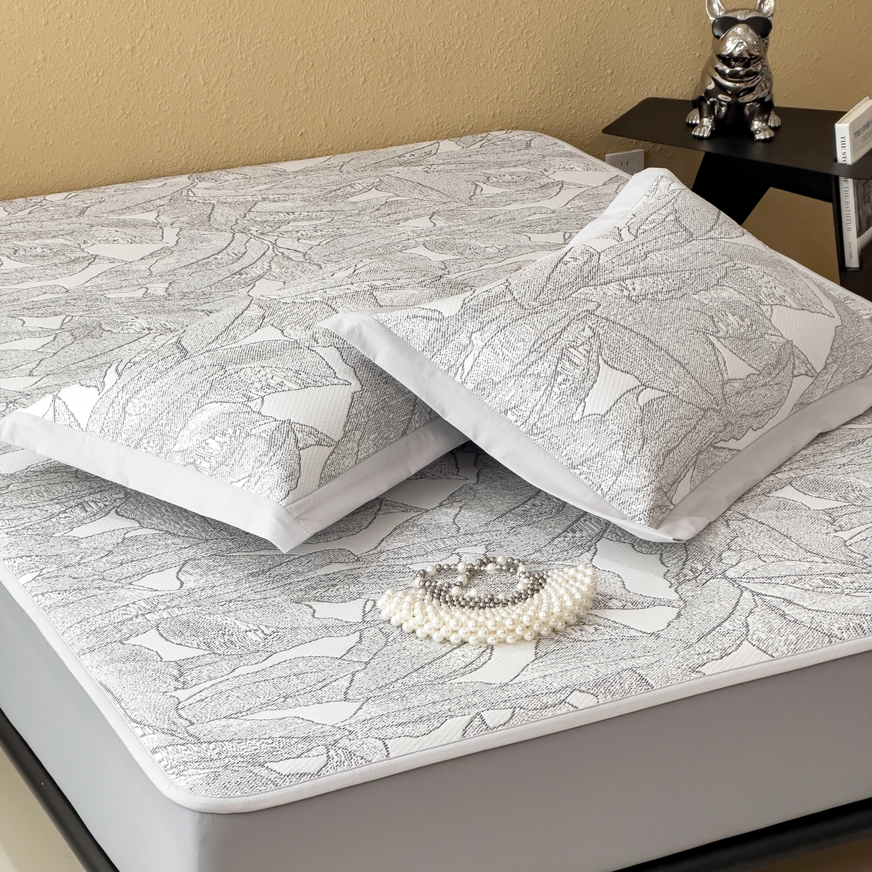 91家纺网 家纺一手货源 找家纺 耀悦家纺 2026年新款乙纶华夫格冰丝凉席床笠款ins风轻奢简约风凉席席子 家大叶大-北欧深灰-床笠款