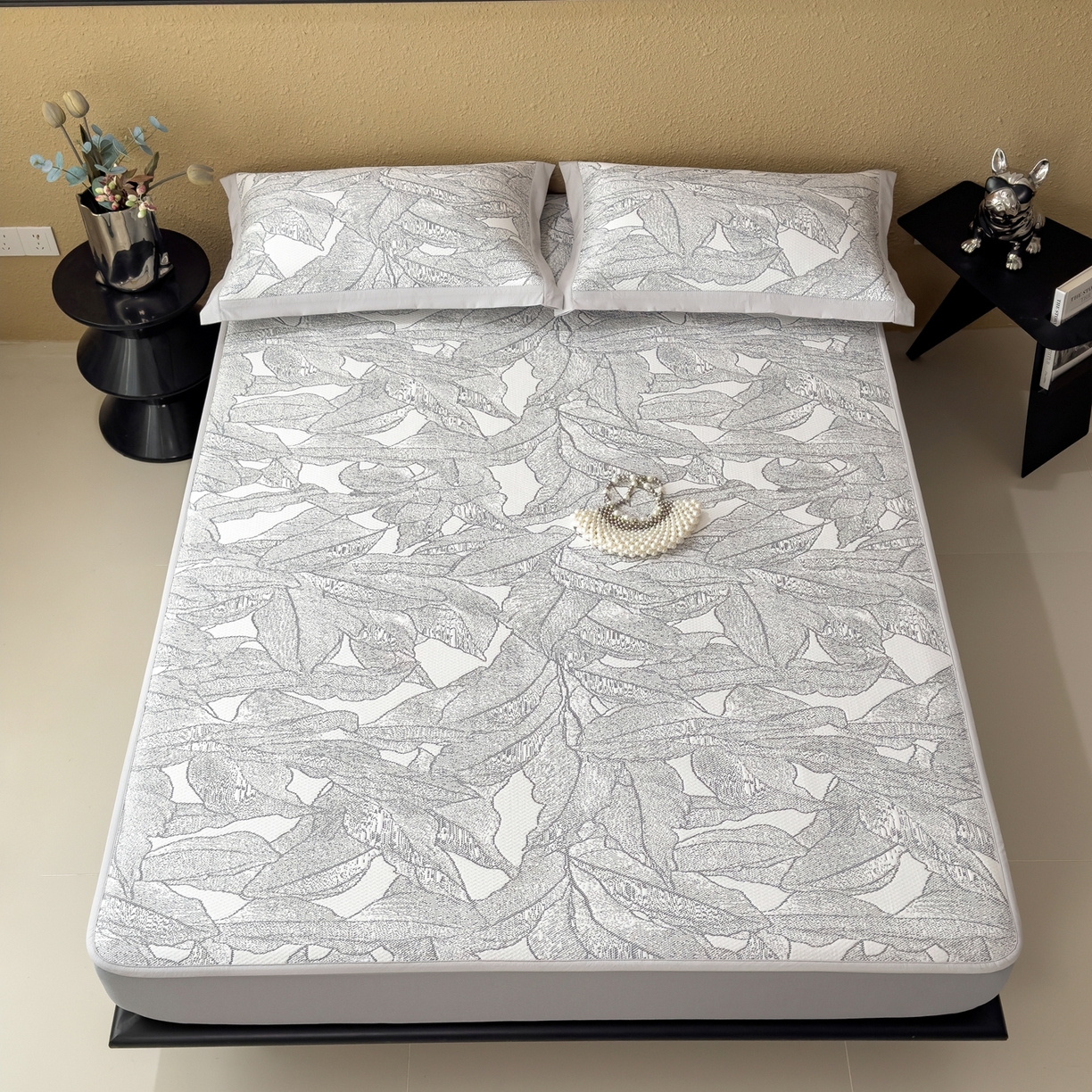 91家纺网 家纺一手货源 找家纺 耀悦家纺 2026年新款乙纶华夫格冰丝凉席床笠款ins风轻奢简约风凉席席子 家大叶大-北欧深灰-床笠款