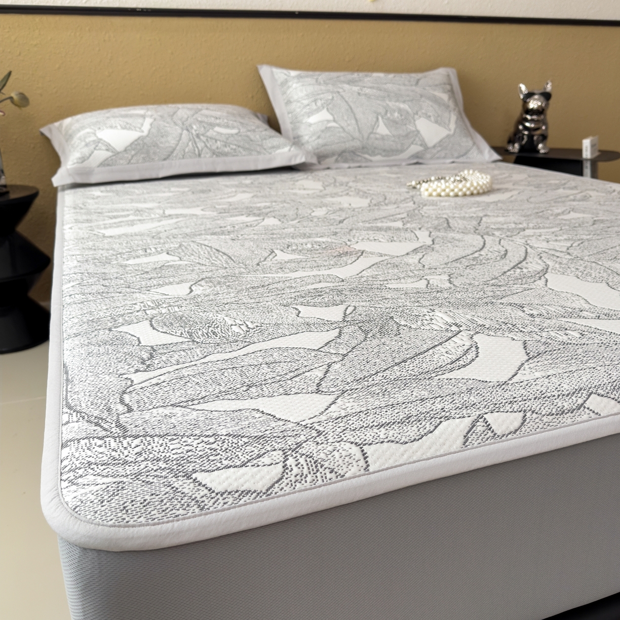 91家纺网 家纺一手货源 找家纺 耀悦家纺 2026年新款乙纶华夫格冰丝凉席床笠款ins风轻奢简约风凉席席子 家大叶大-北欧深灰-床笠款