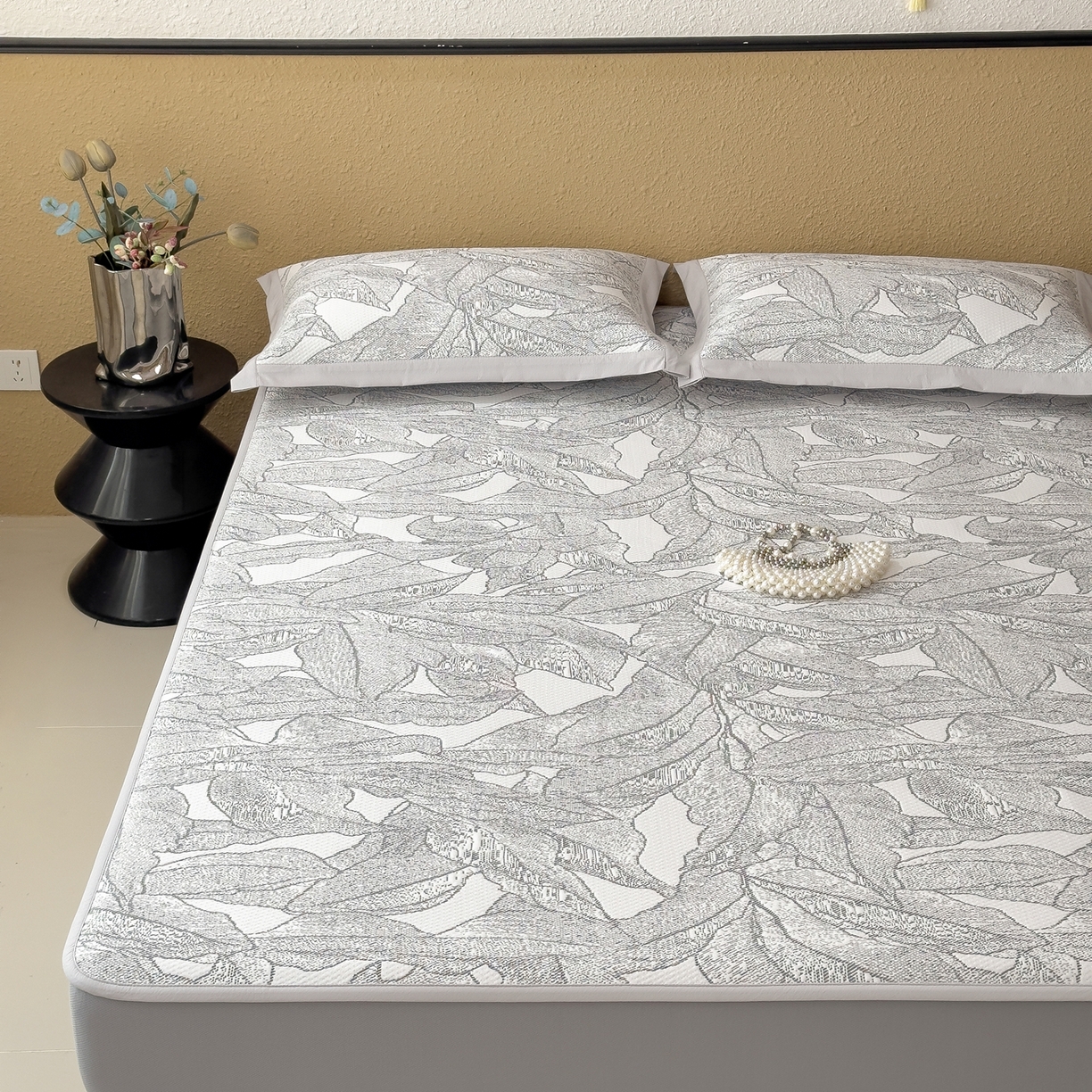 91家纺网 家纺一手货源 找家纺 耀悦家纺 2026年新款乙纶华夫格冰丝凉席床笠款ins风轻奢简约风凉席席子 家大叶大-北欧深灰-床笠款