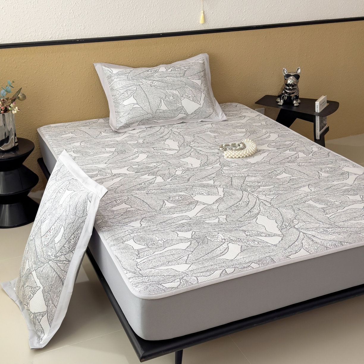 91家纺网 家纺一手货源 找家纺 耀悦家纺 2026年新款乙纶华夫格冰丝凉席床笠款ins风轻奢简约风凉席席子 家大叶大-北欧深灰-床笠款