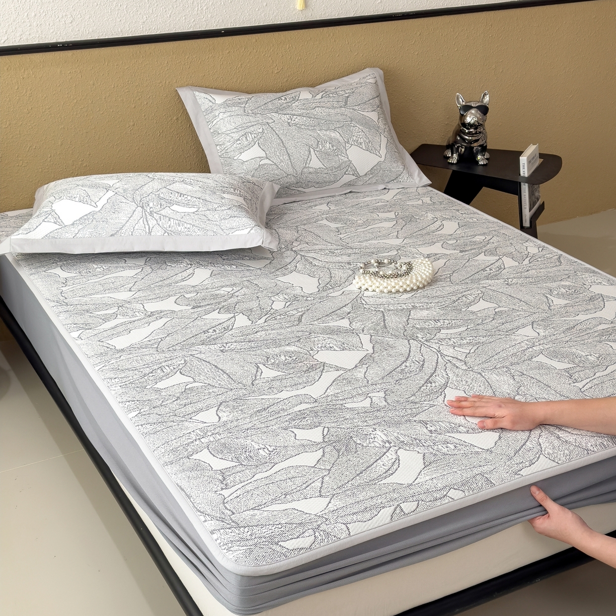 91家纺网 家纺一手货源 找家纺 耀悦家纺 2026年新款乙纶华夫格冰丝凉席床笠款ins风轻奢简约风凉席席子 家大叶大-北欧深灰-床笠款