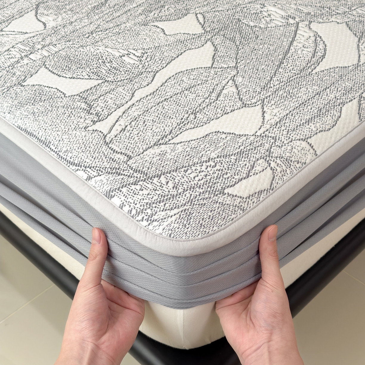 91家纺网 家纺一手货源 找家纺 耀悦家纺 2026年新款乙纶华夫格冰丝凉席床笠款ins风轻奢简约风凉席席子 家大叶大-北欧深灰-床笠款