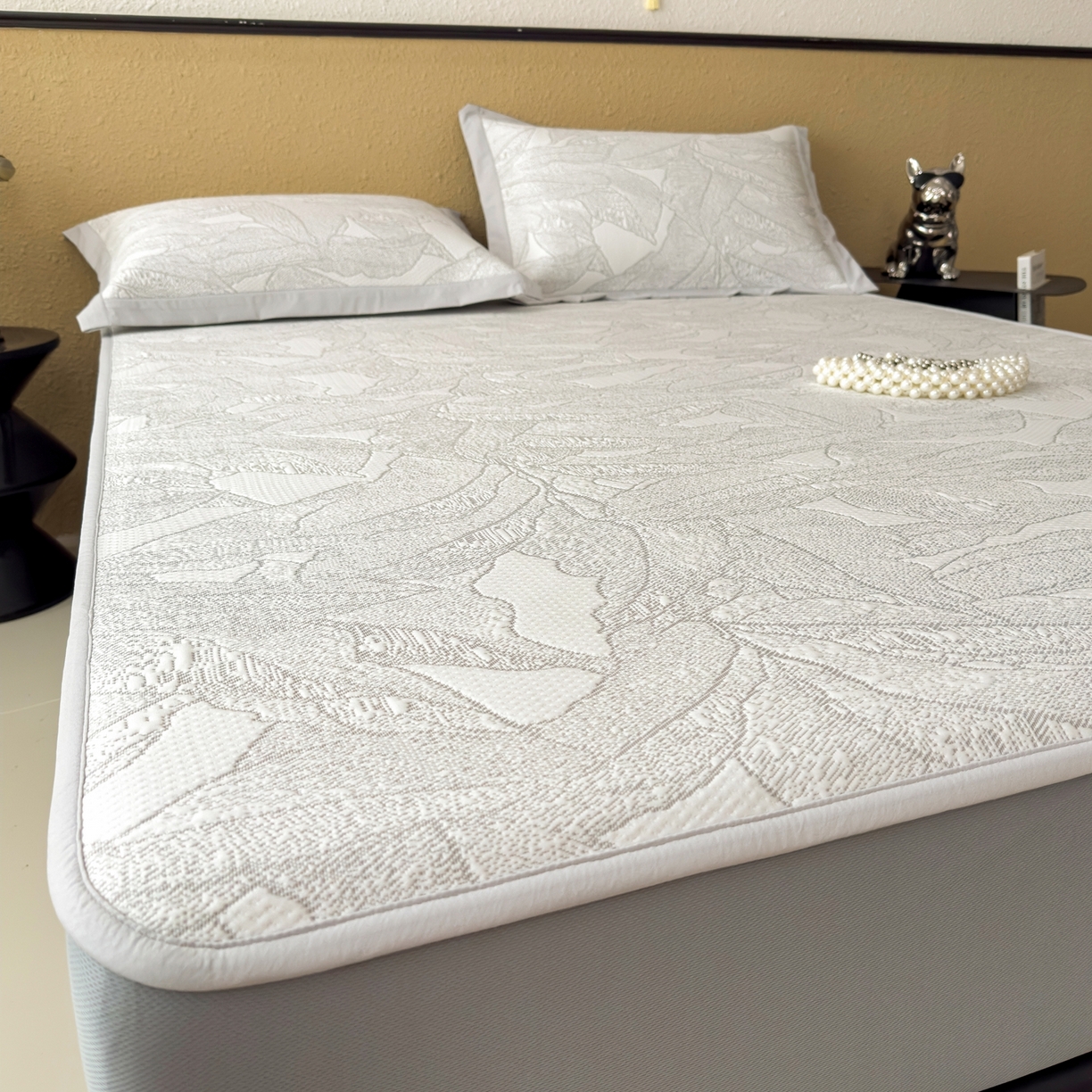 91家纺网 家纺一手货源 找家纺 耀悦家纺 2026年新款乙纶华夫格冰丝凉席床笠款ins风轻奢简约风凉席席子 家大叶大-沥青浅灰-床笠款