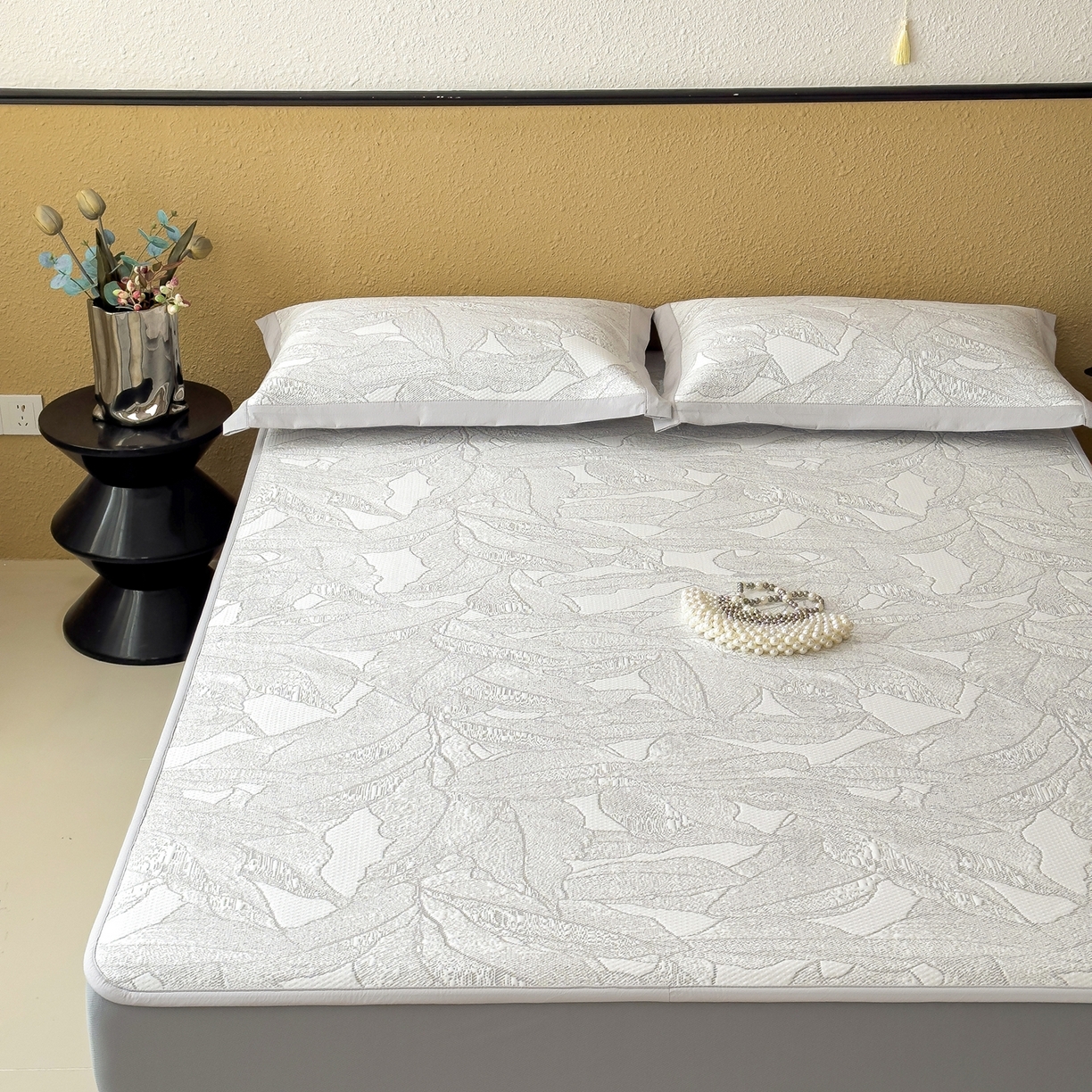 91家纺网 家纺一手货源 找家纺 耀悦家纺 2026年新款乙纶华夫格冰丝凉席床笠款ins风轻奢简约风凉席席子 家大叶大-沥青浅灰-床笠款