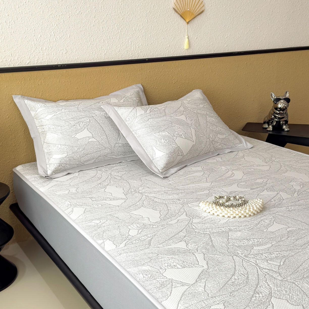 91家纺网 家纺一手货源 找家纺 耀悦家纺 2026年新款乙纶华夫格冰丝凉席床笠款ins风轻奢简约风凉席席子 家大叶大-沥青浅灰-床笠款