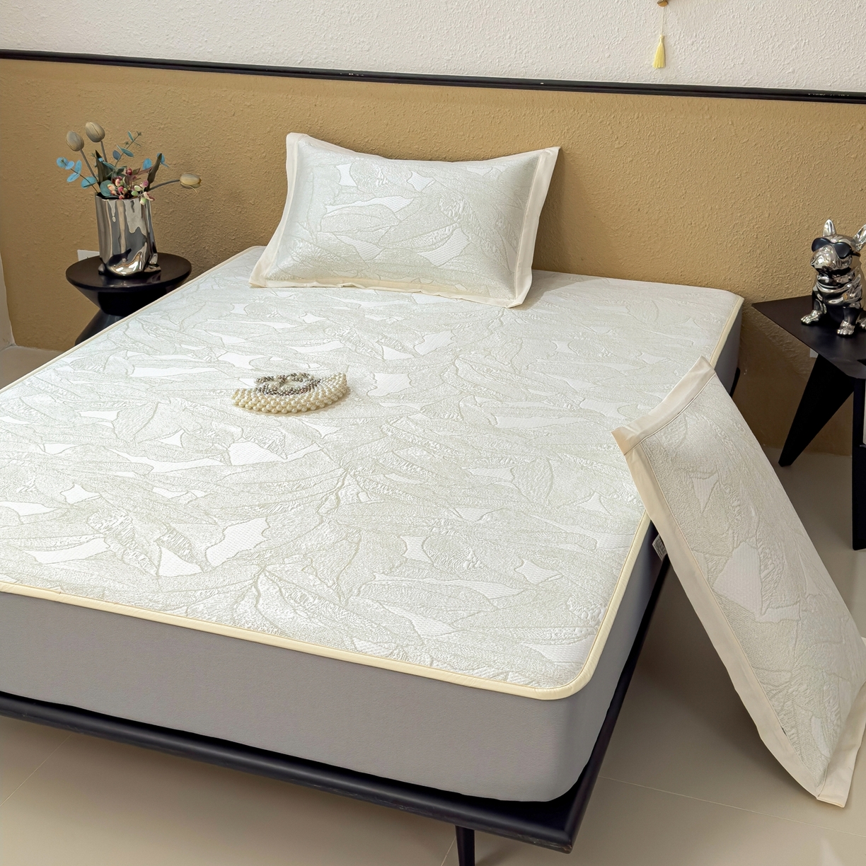 91家纺网 家纺一手货源 找家纺 耀悦家纺 2026年新款乙纶华夫格冰丝凉席床笠款ins风轻奢简约风凉席席子 家大叶大-松果绿-床笠款